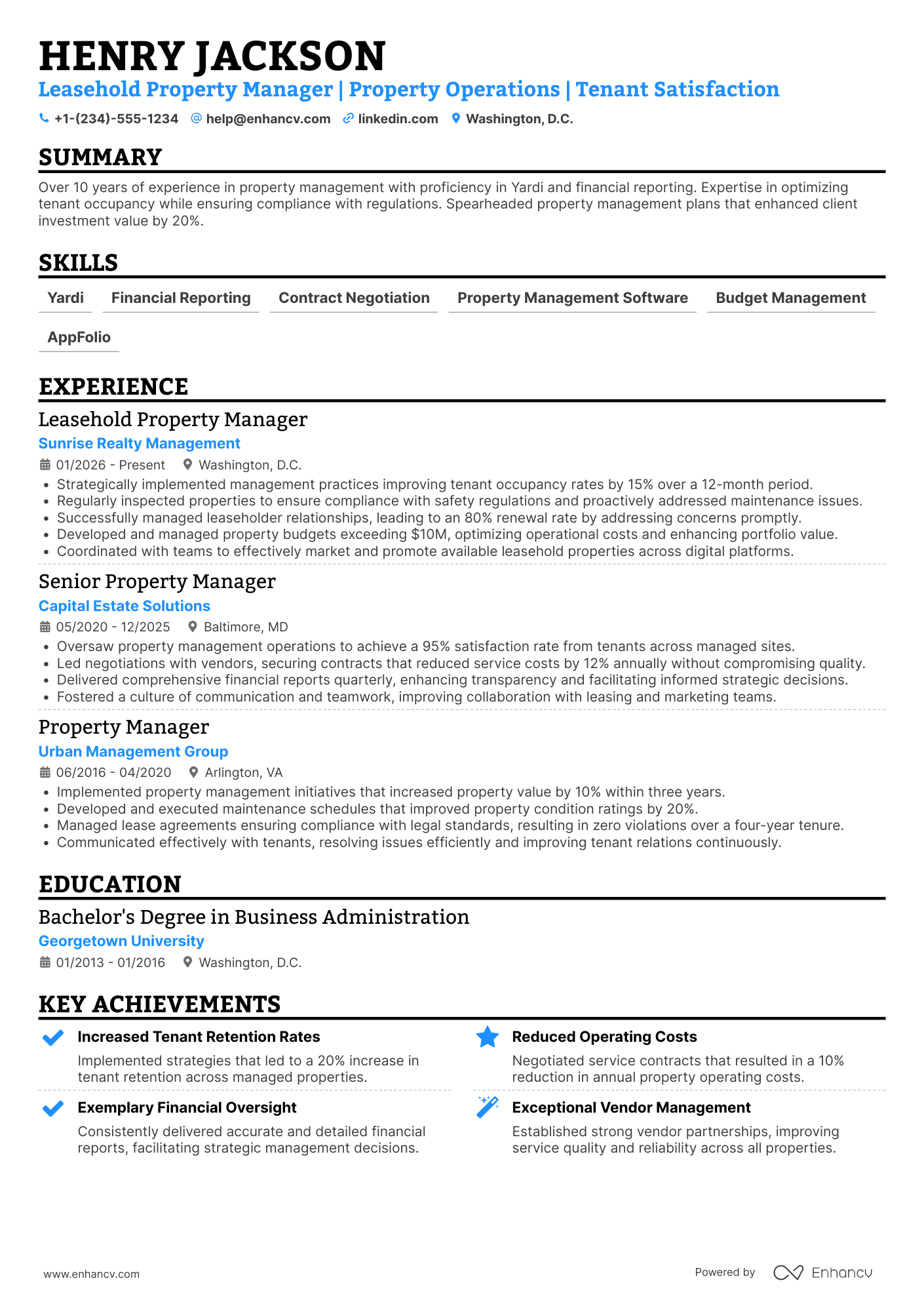 Leasehold Property Manager Resume Example