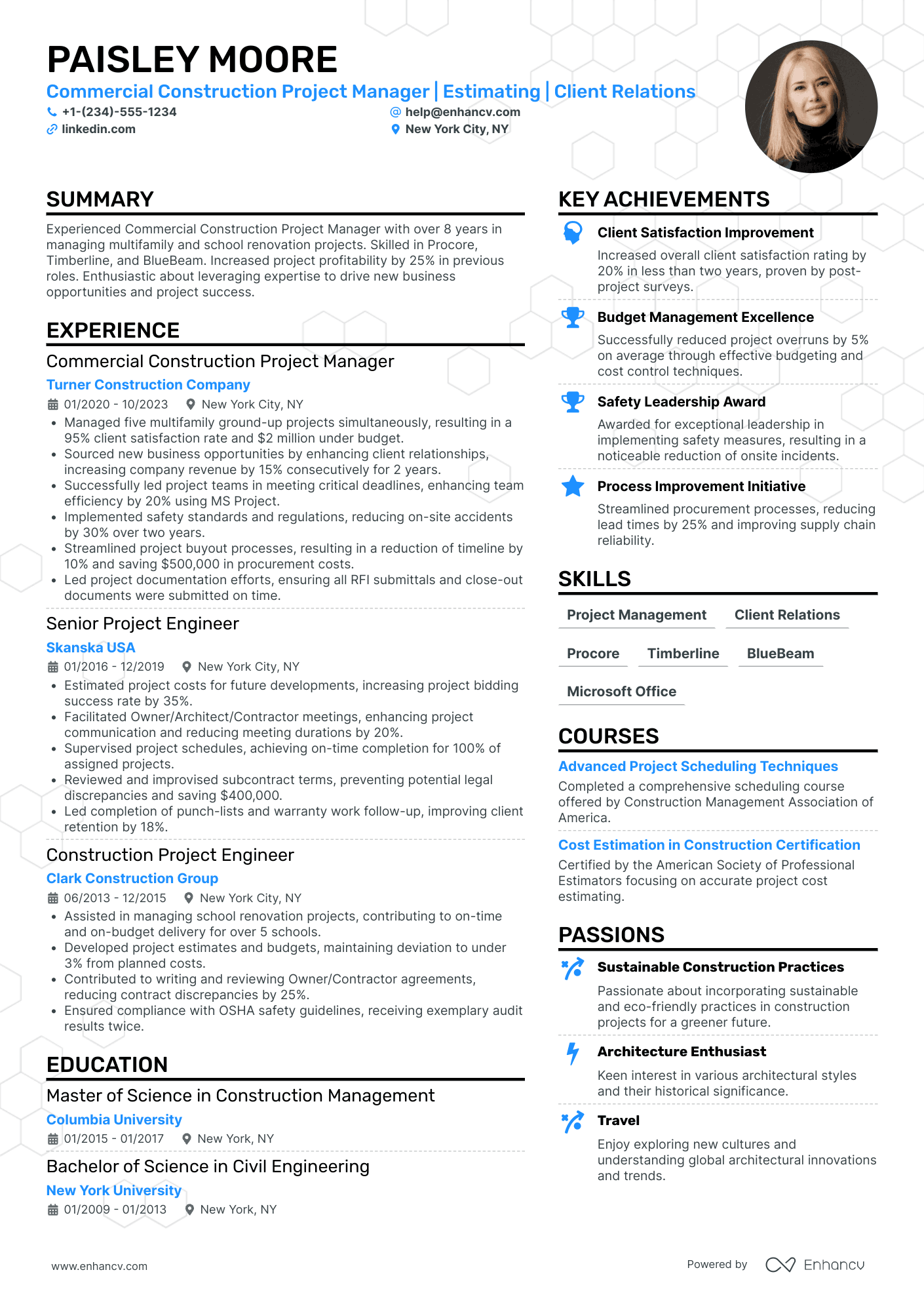 Commercial Construction Project Manager Resume Example