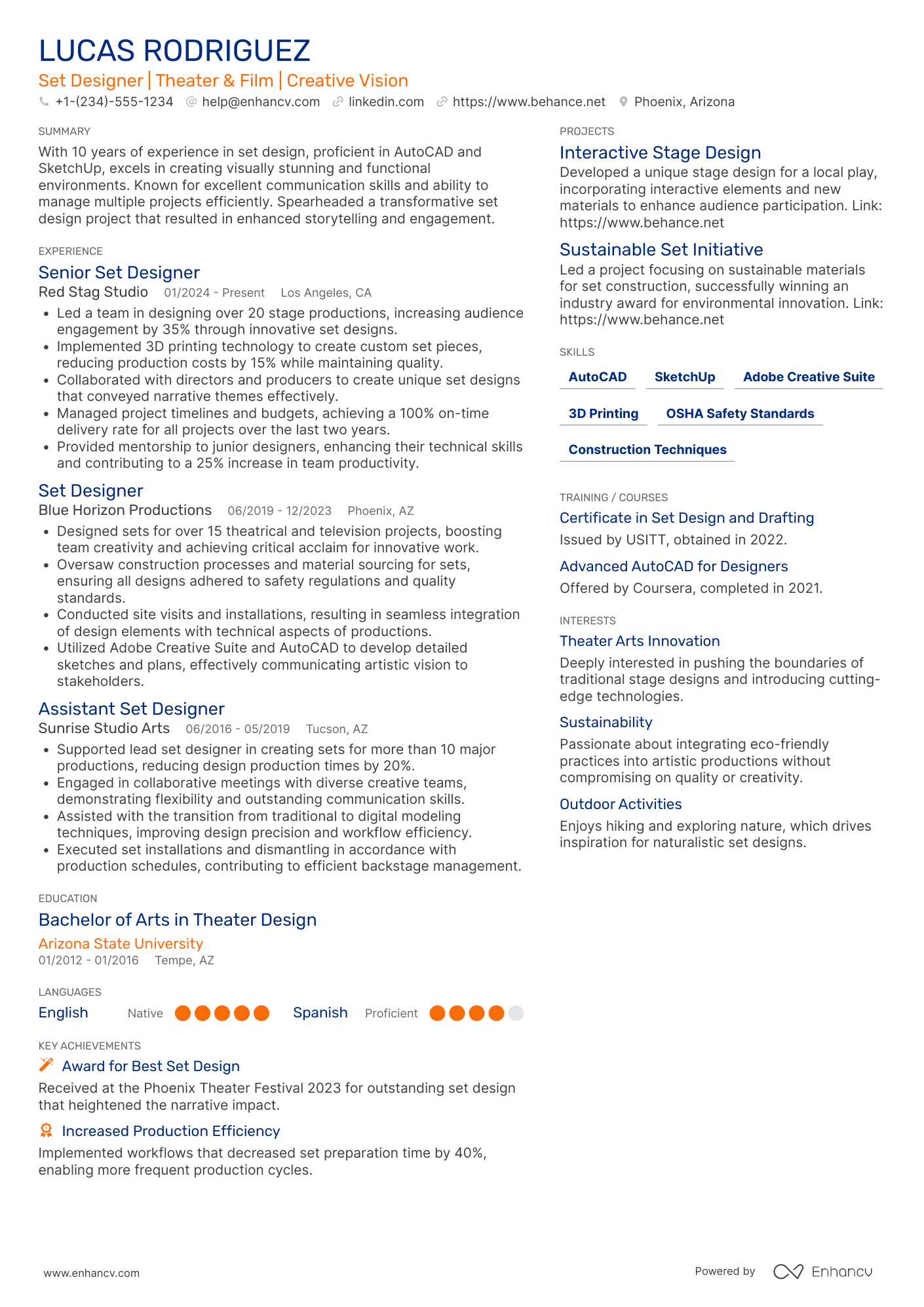 Set Designer Resume Example