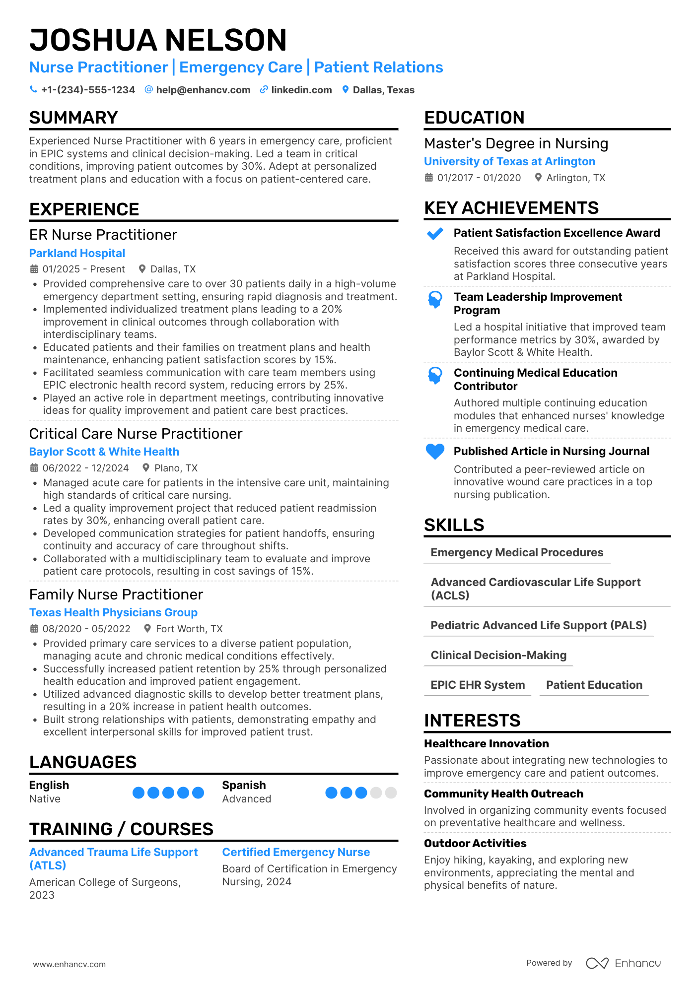 ER Nurse Practitioner Resume Example