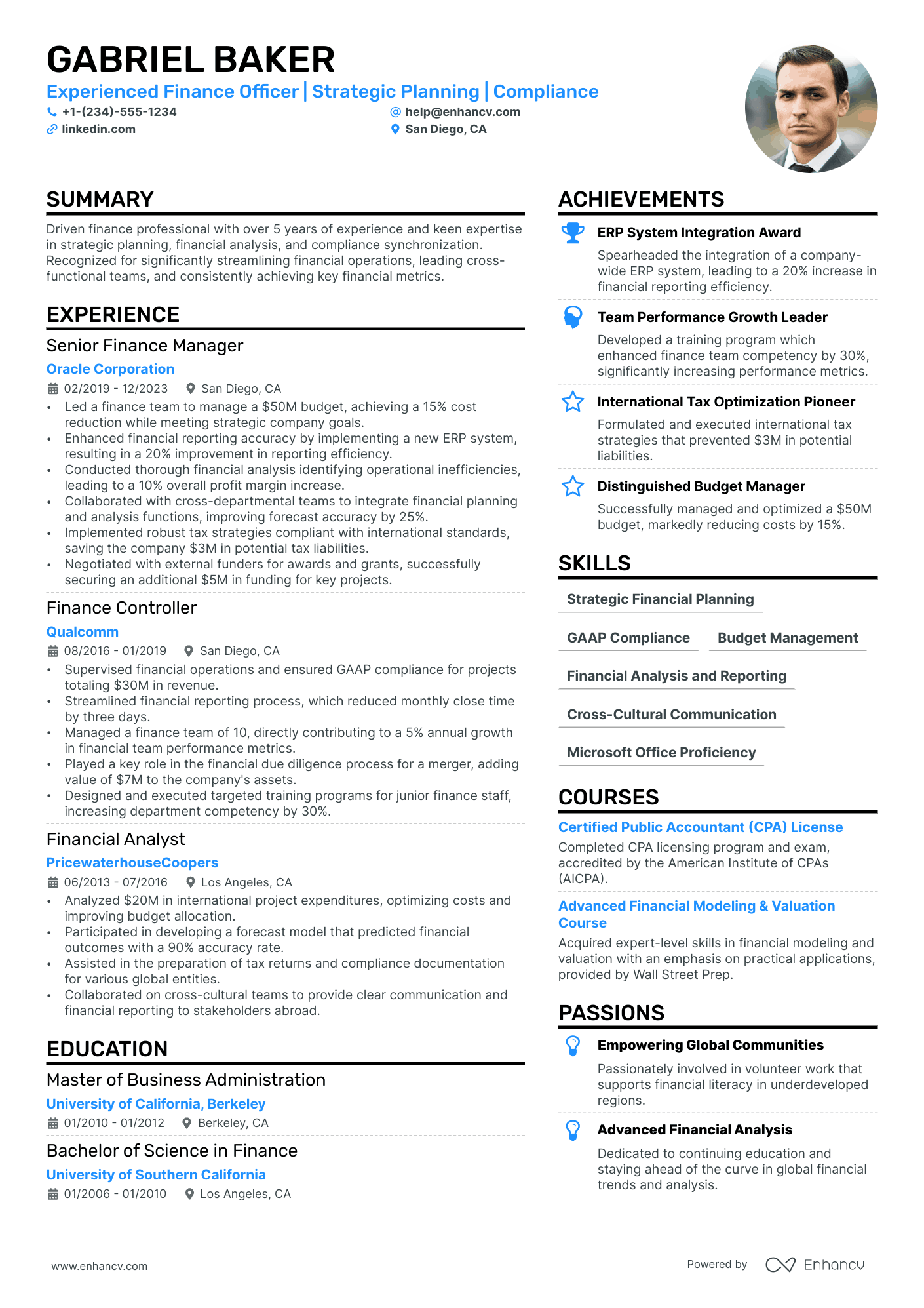 Finance Officer Resume Example