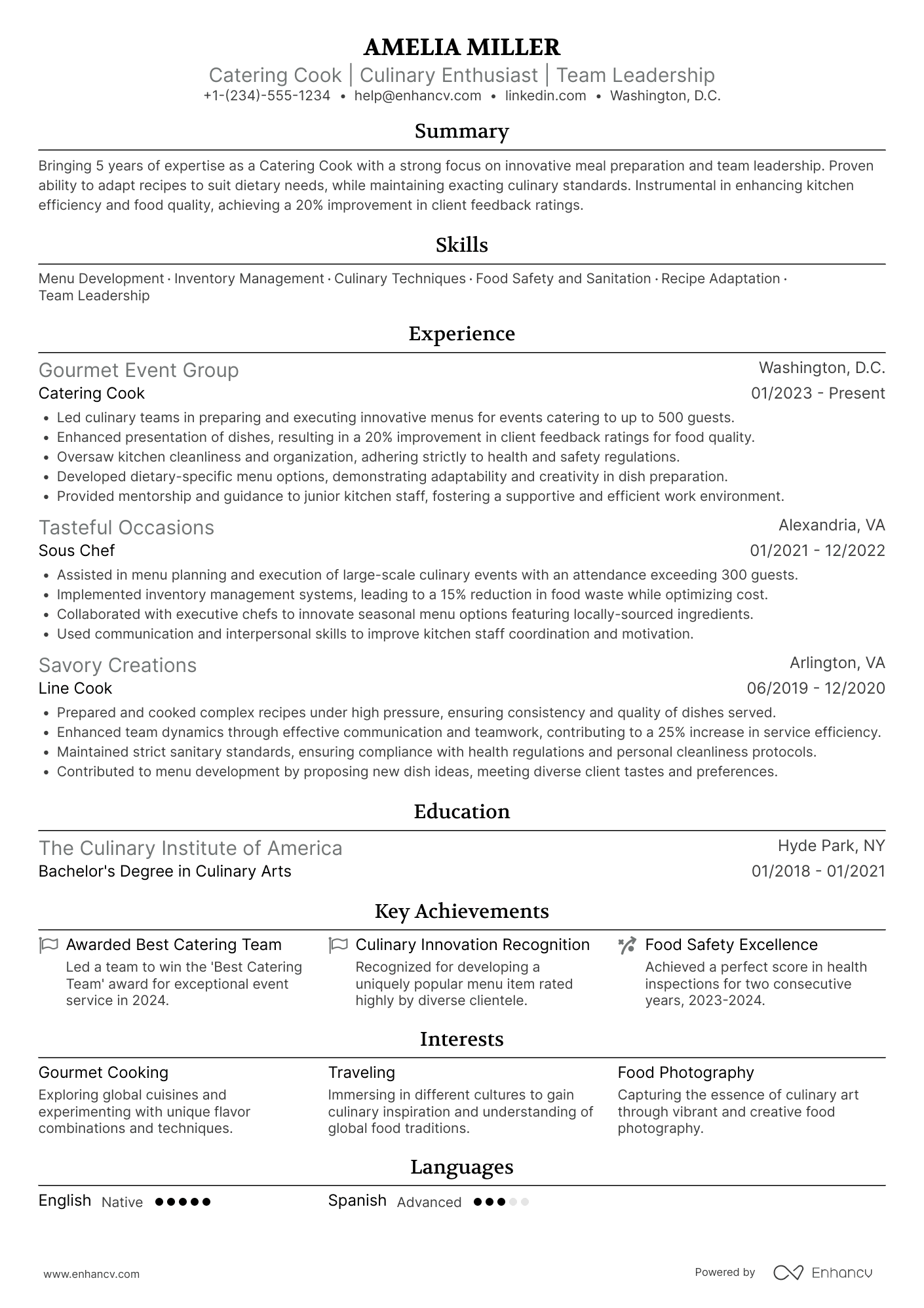 Catering Cook Resume Example