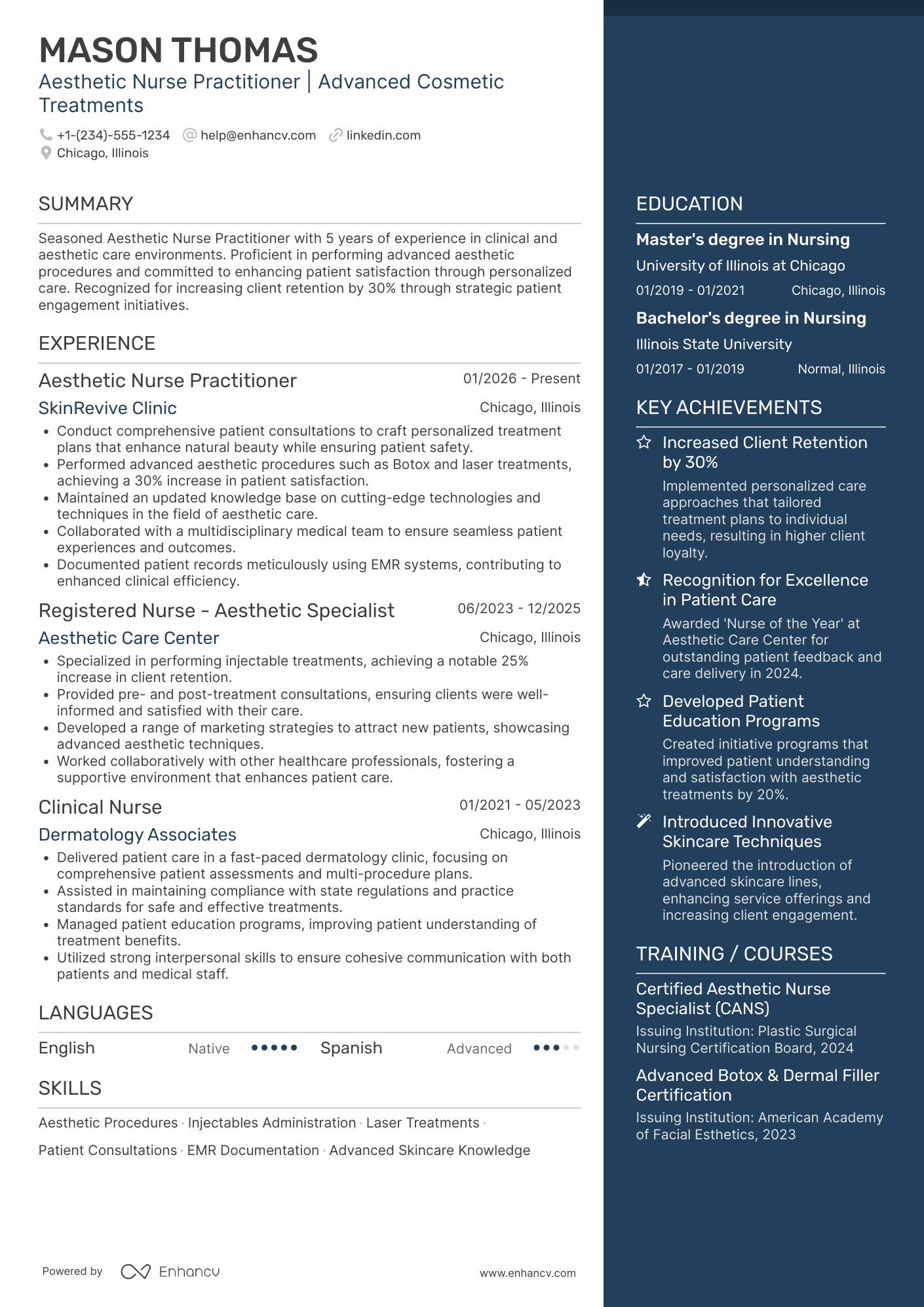 Aesthetic Nurse Practitioner Resume Example