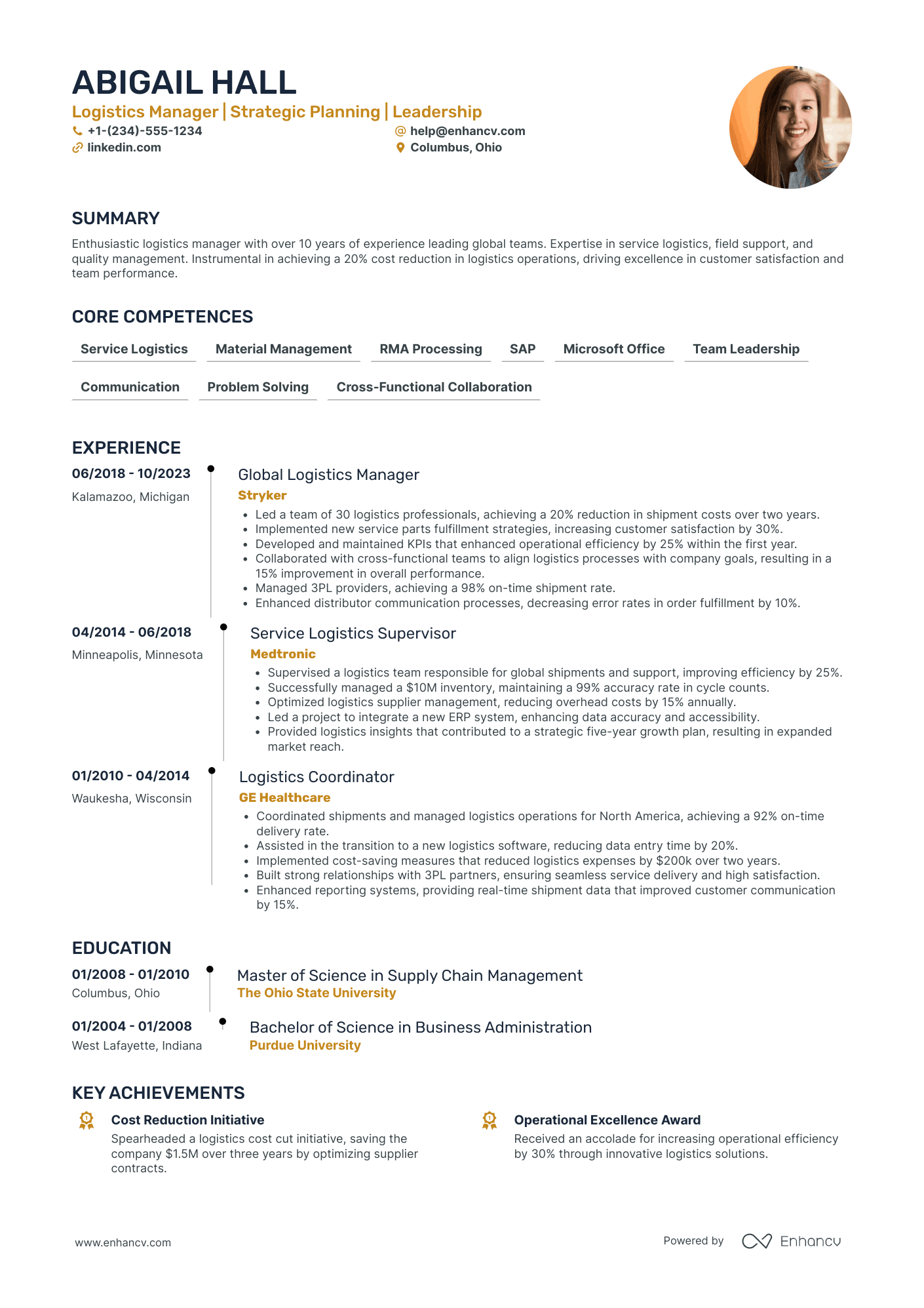 Chief Logistics Officer in Healthcare Resume Example