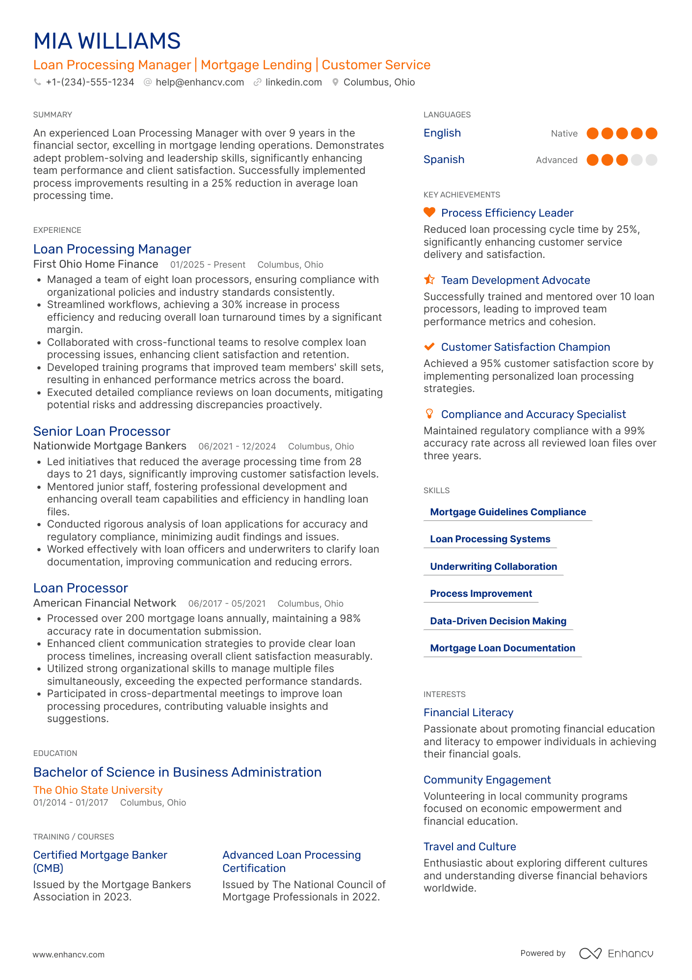 Loan Processing Manager Resume Example