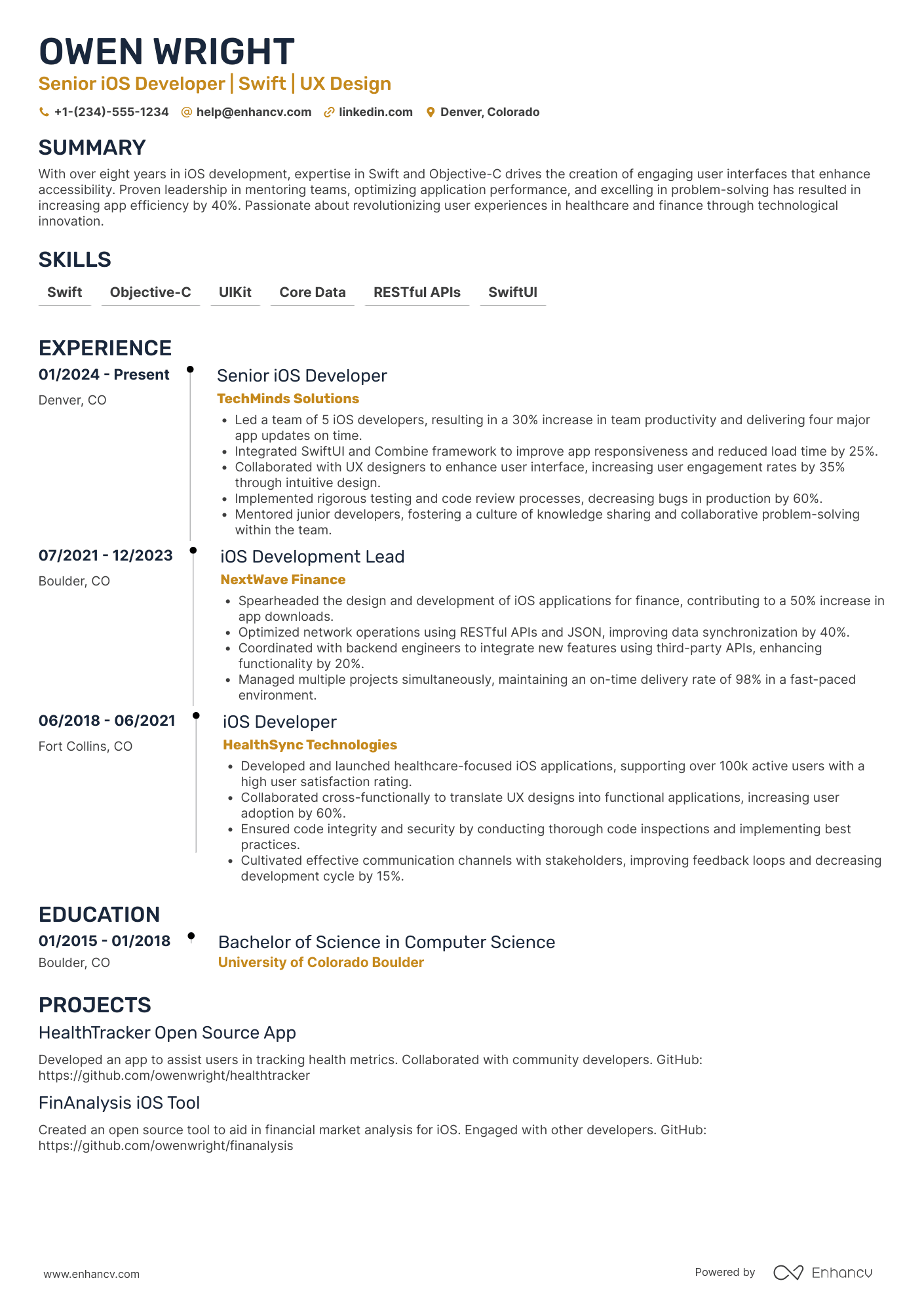 Senior iOS Developer Resume Example