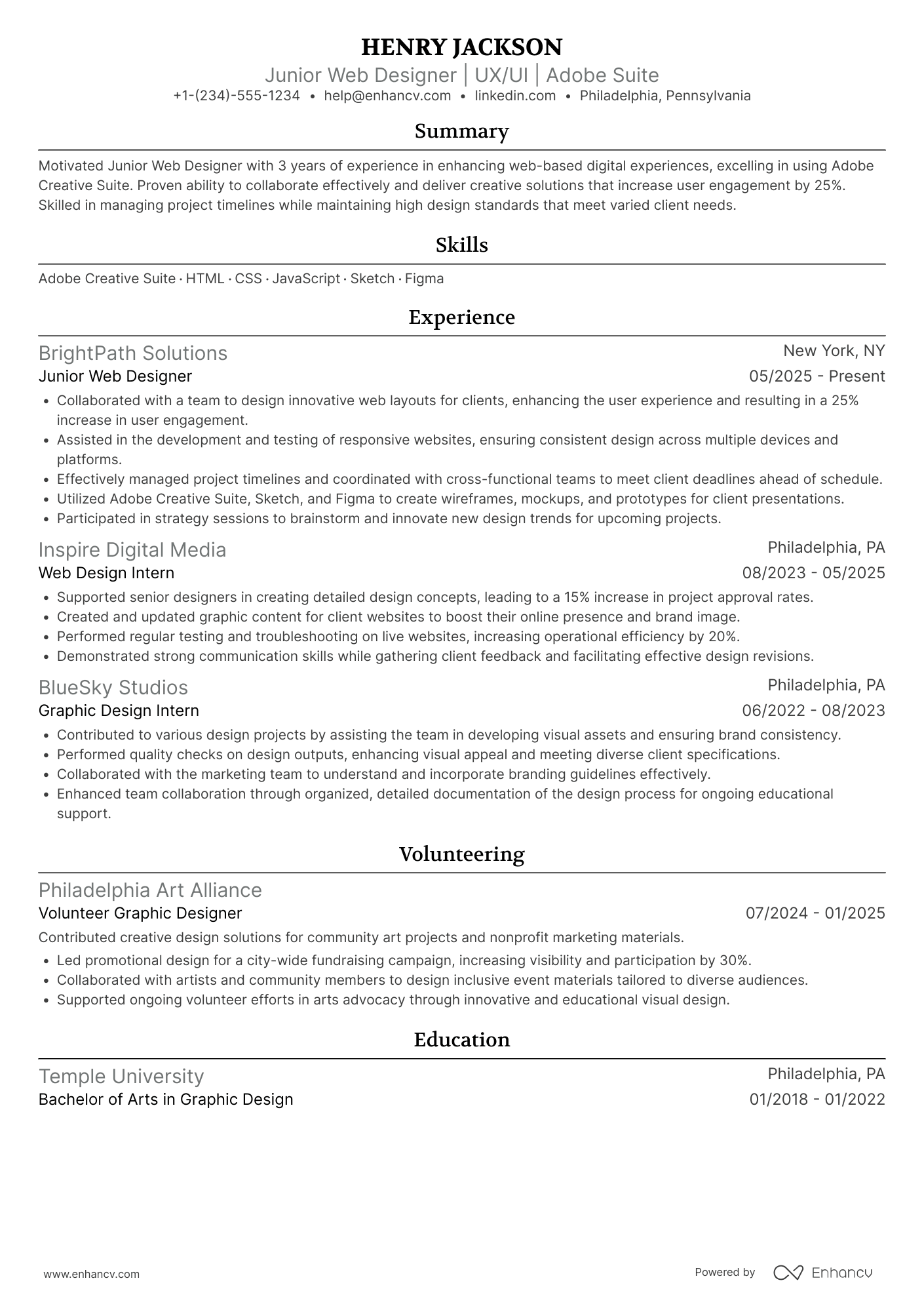 Junior Web Designer Resume Example