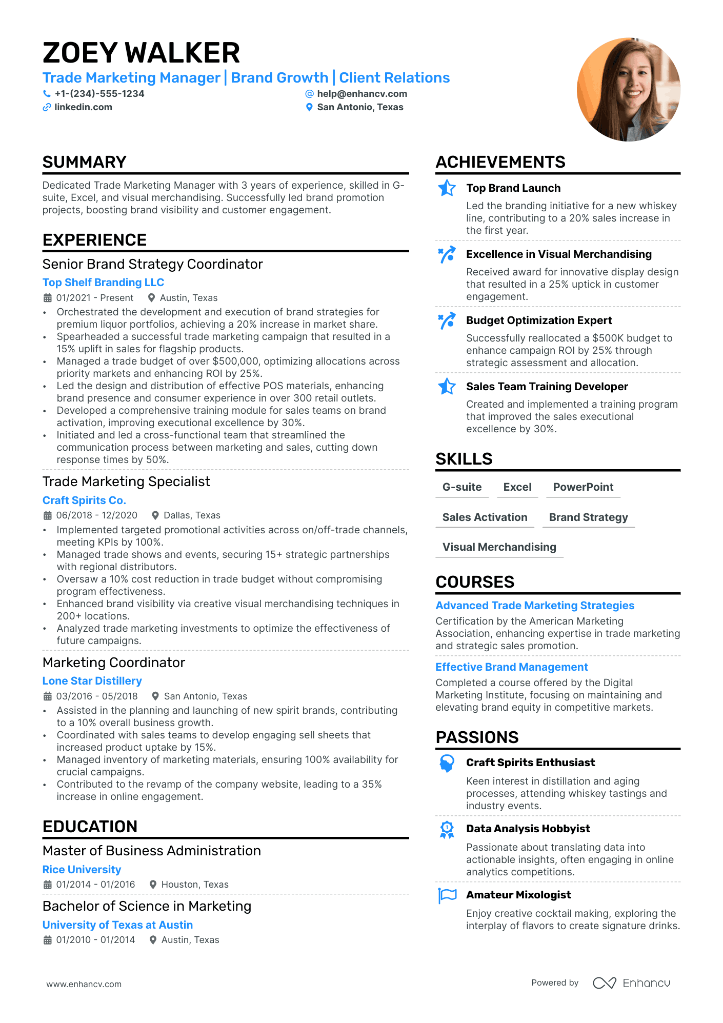 Trade Marketing Manager Resume Example