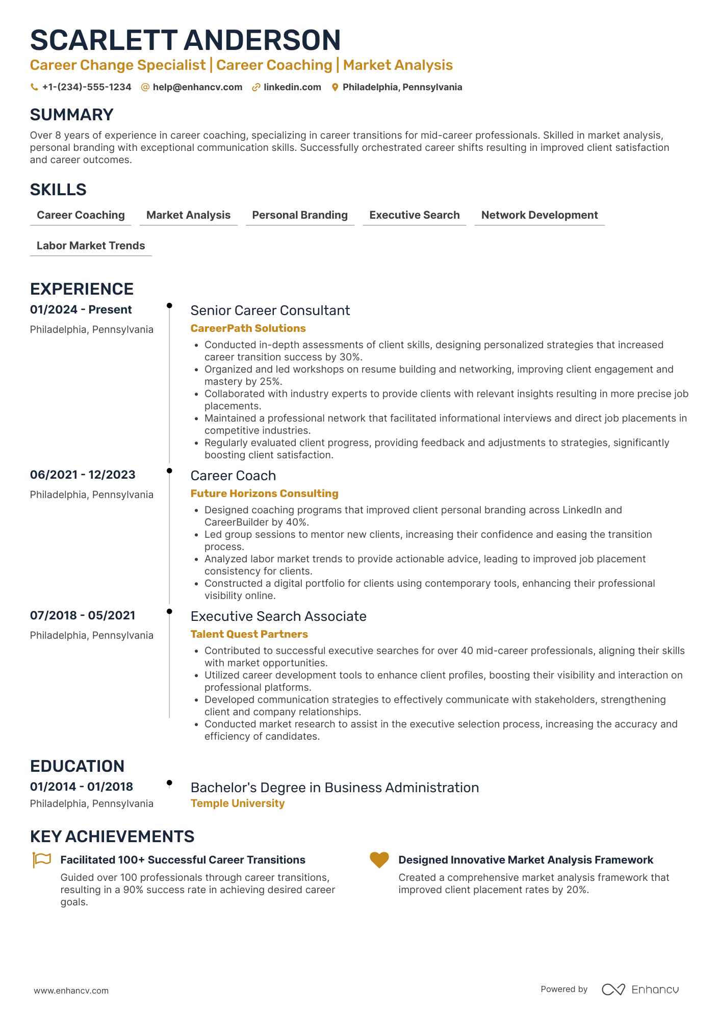 Career Change Executive Resume Example