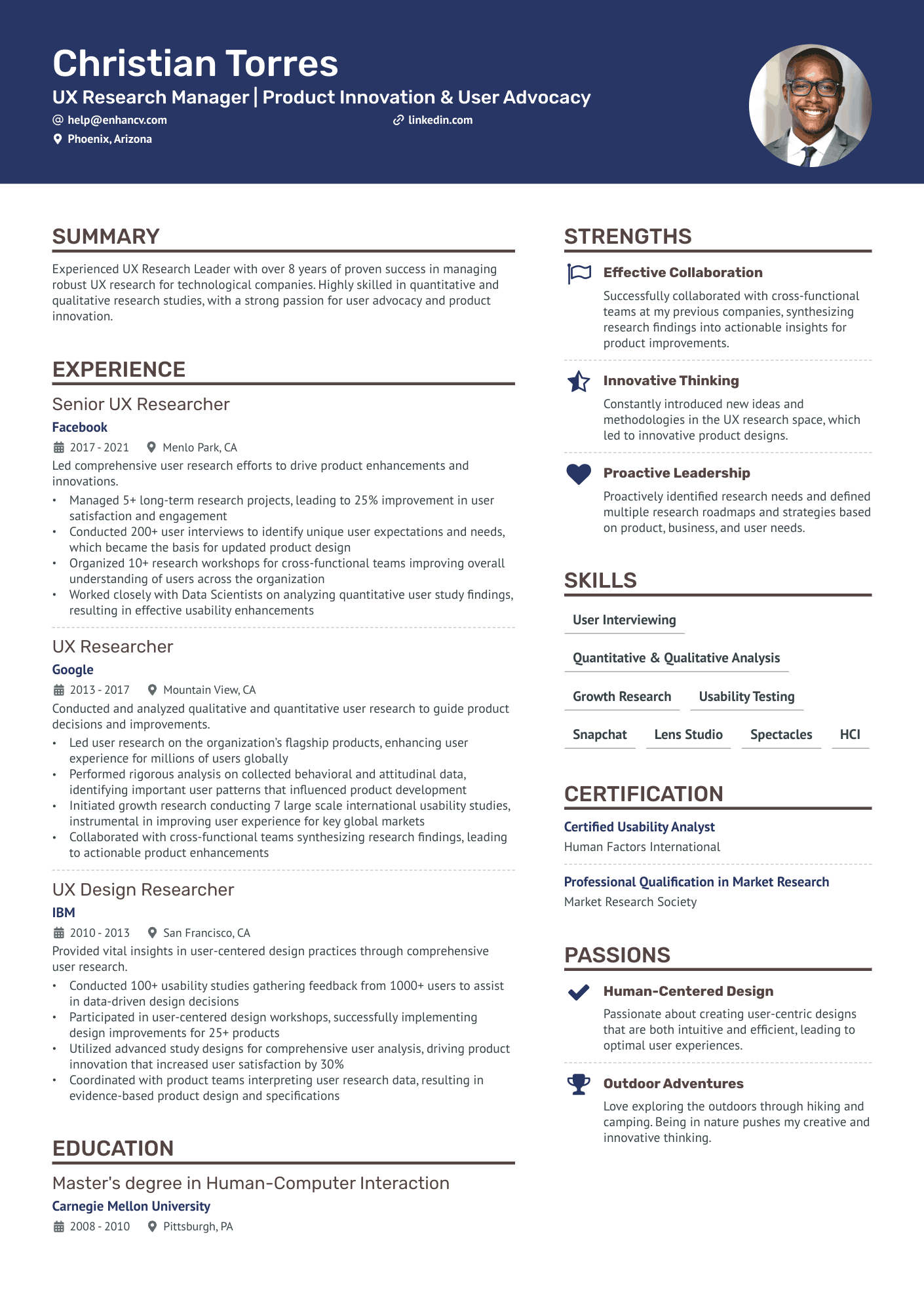 Product Researcher Resume Example