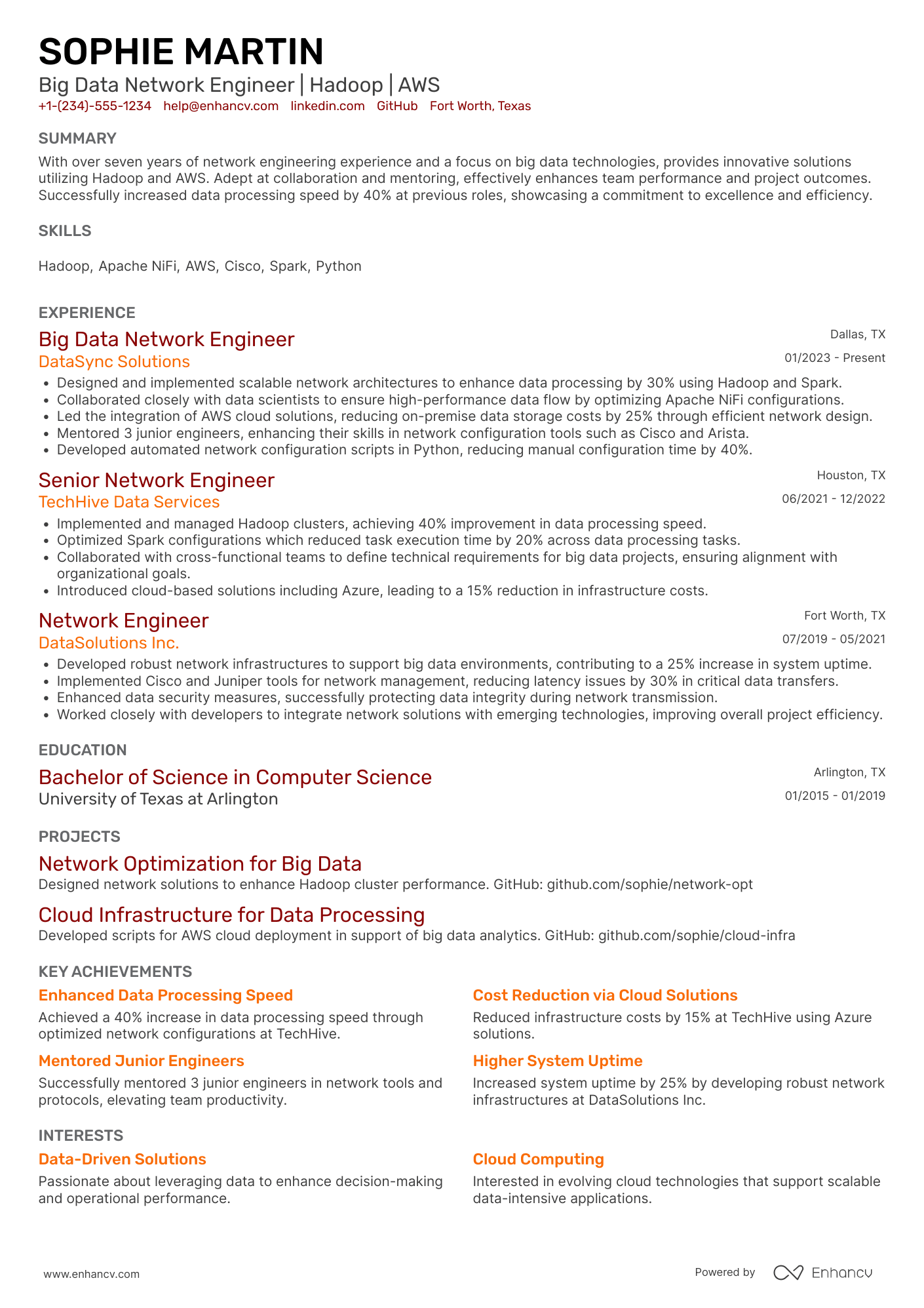 Big Data Network Engineer Resume Example