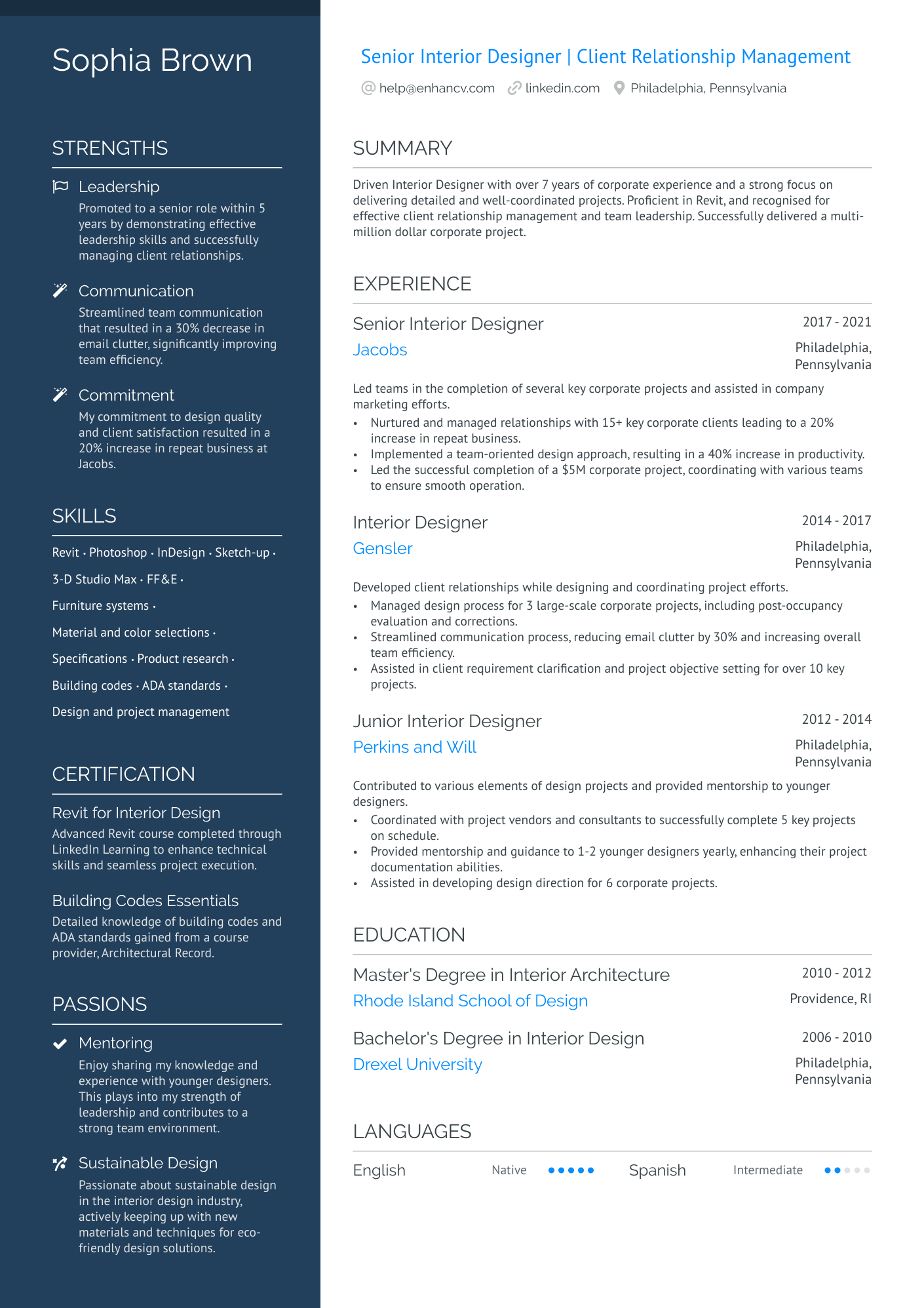 Corporate Interior Designer Resume Example
