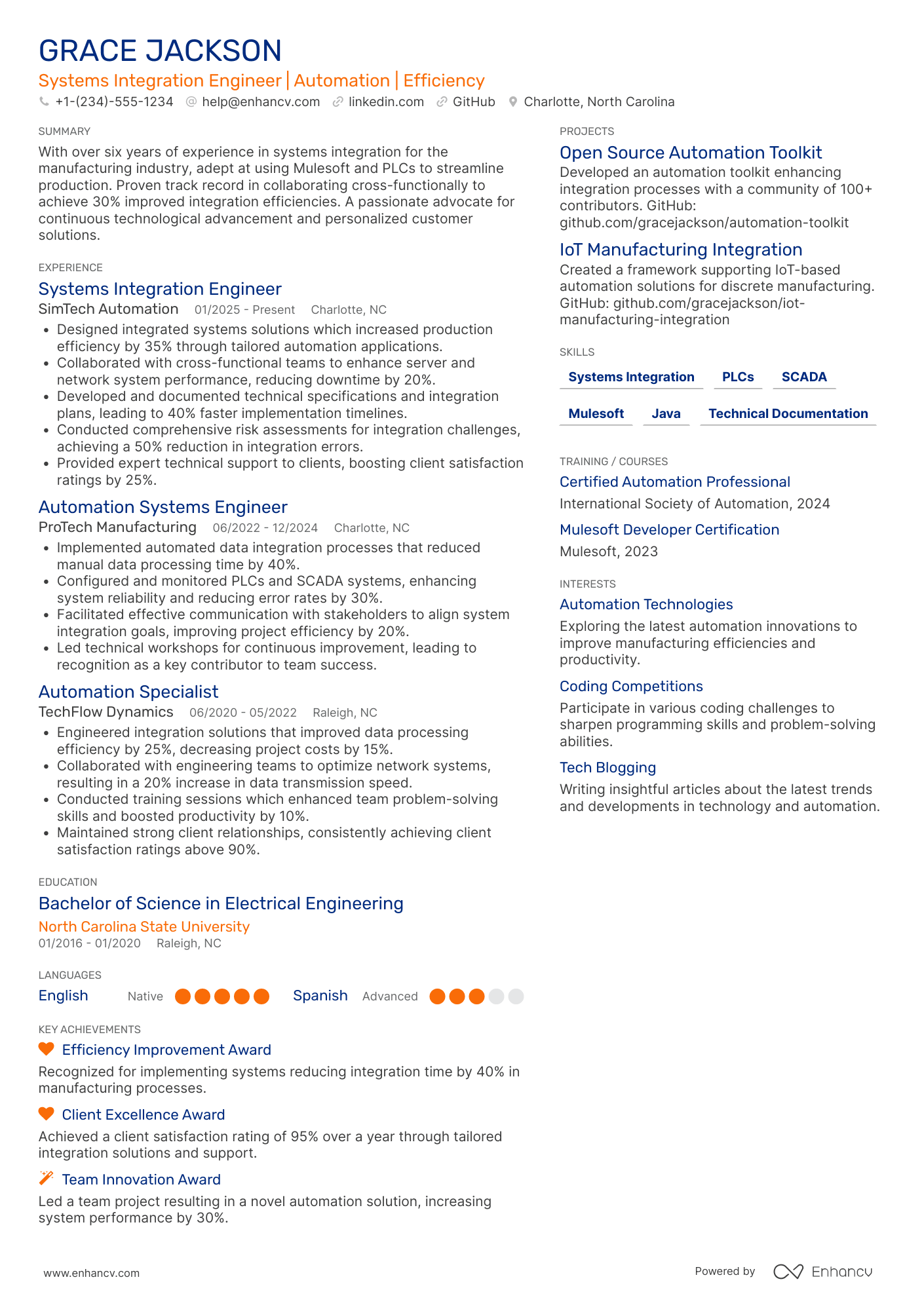 Systems Integration Engineer Resume Example