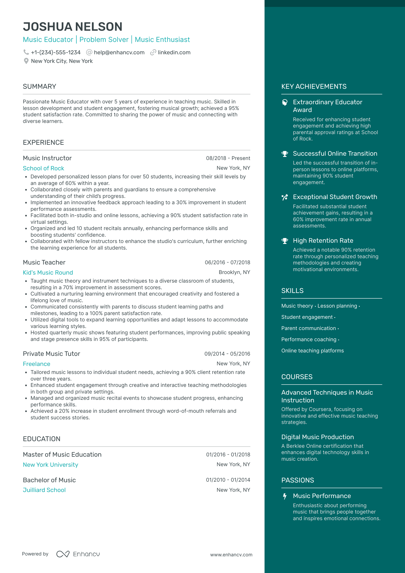 Music Paraprofessional Resume Example