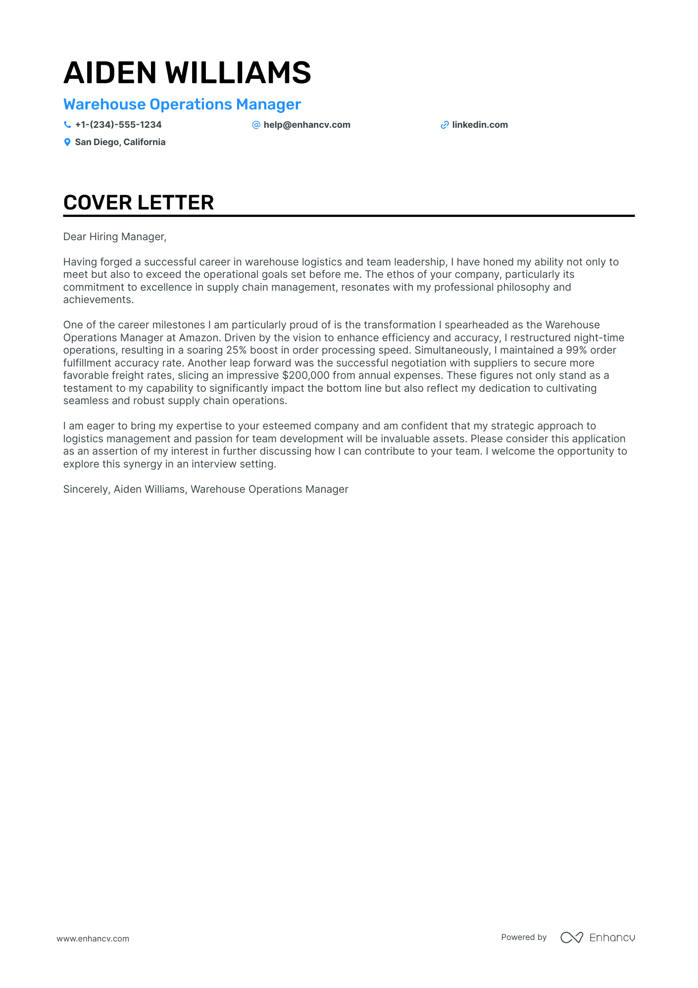 Warehouse Manager Resume Example