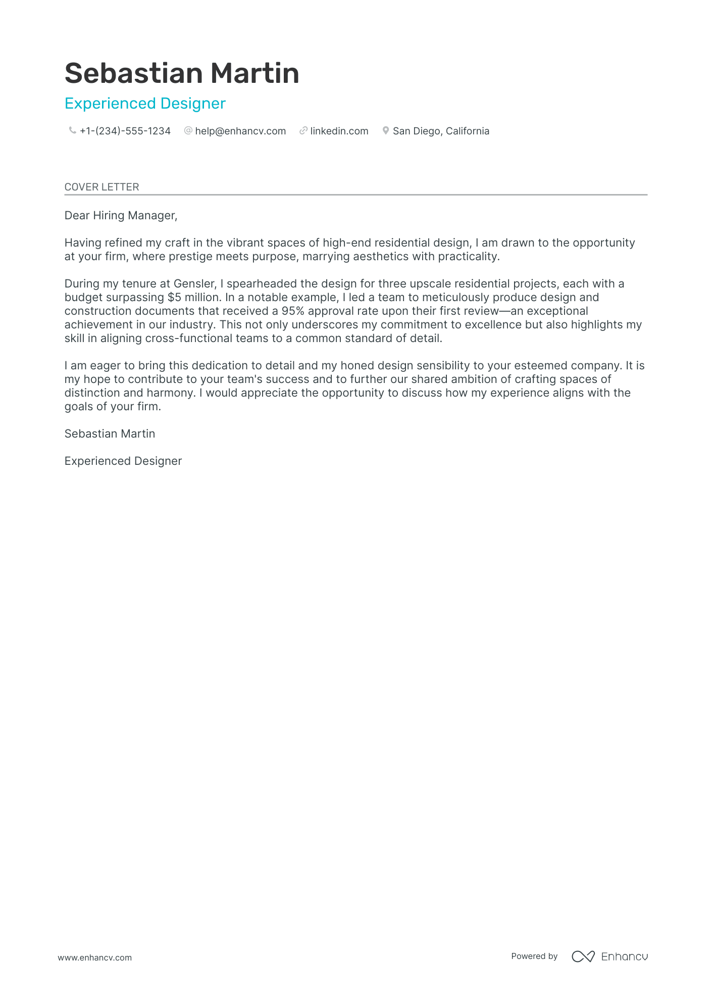 Senior Interior Design Resume Example