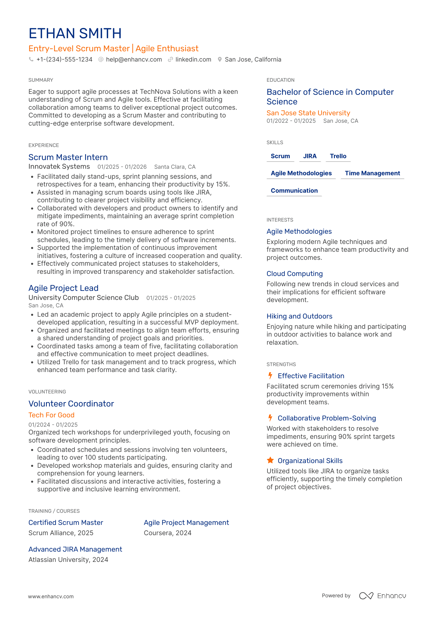 Entry Level Scrum Master Resume Example