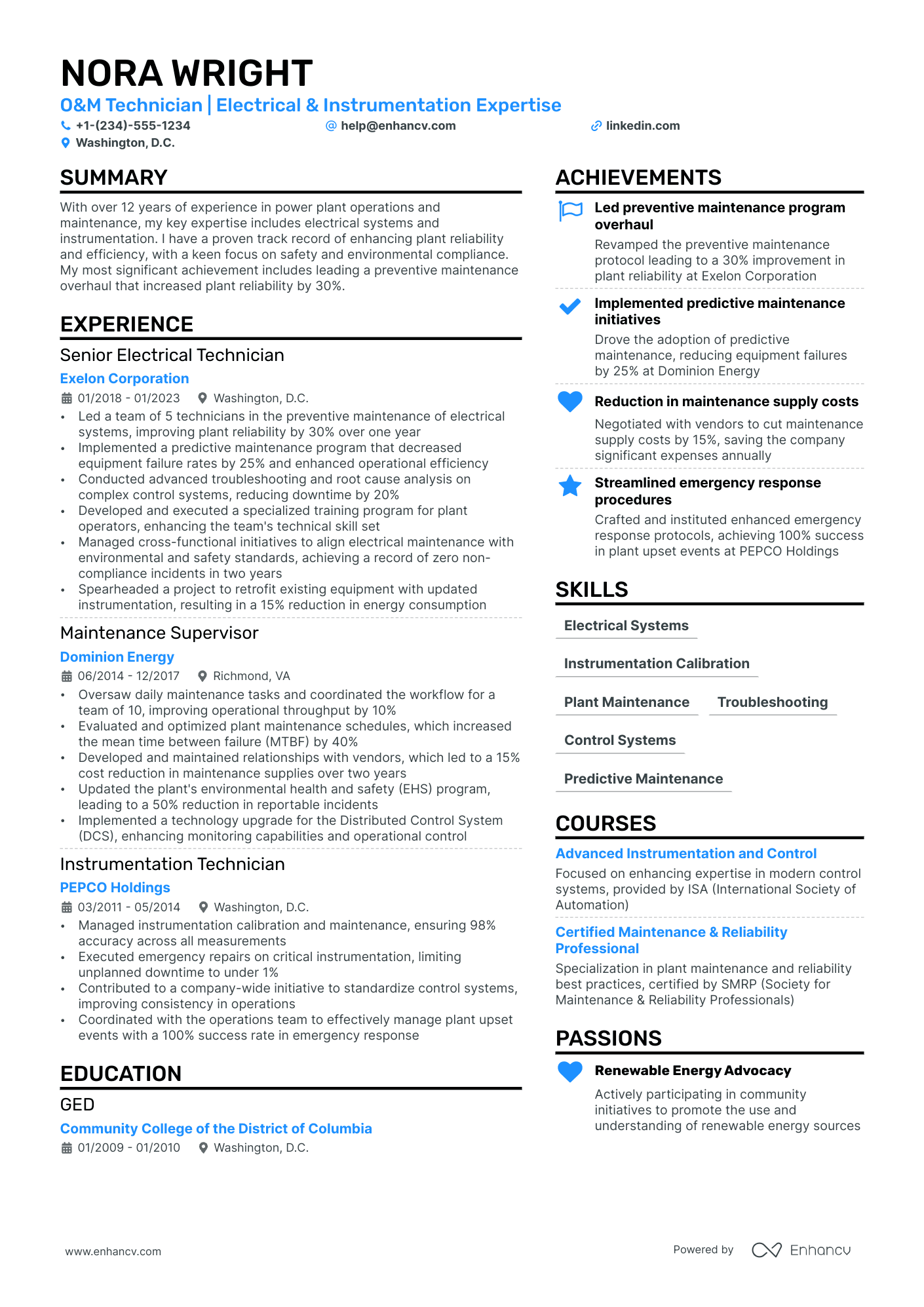 Maintenance Technician Resume Example