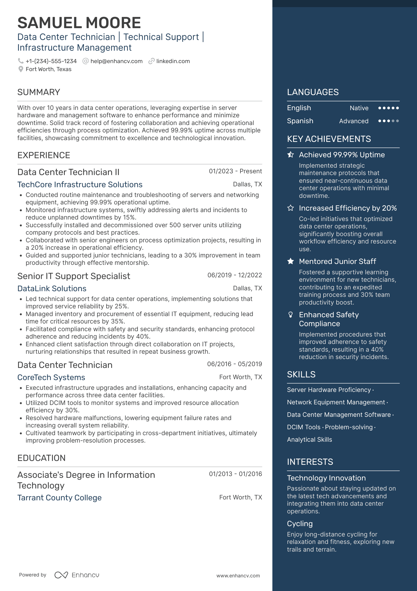 Data Center Technician II Resume Example