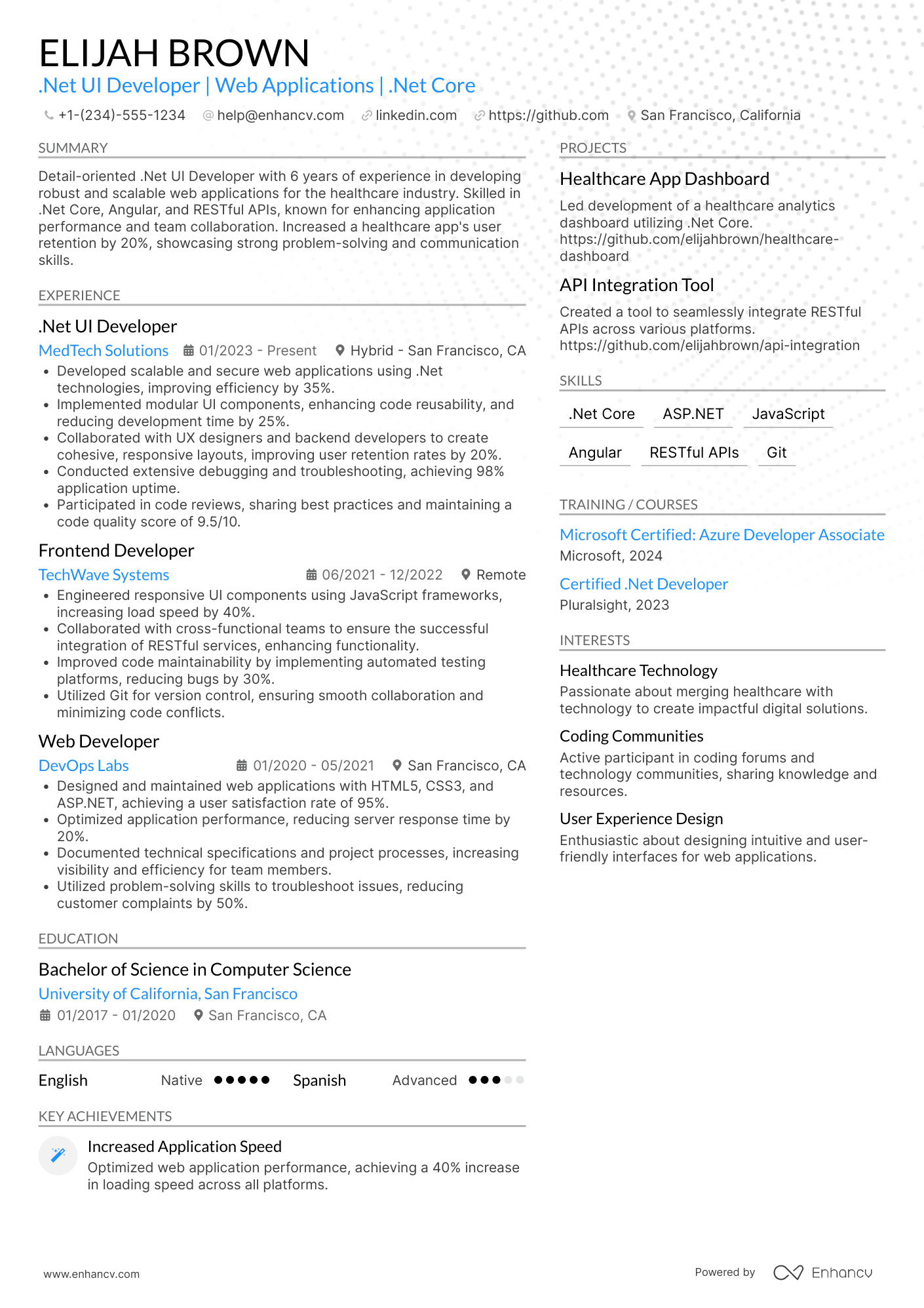 .Net Ui Developer Resume Resume Example