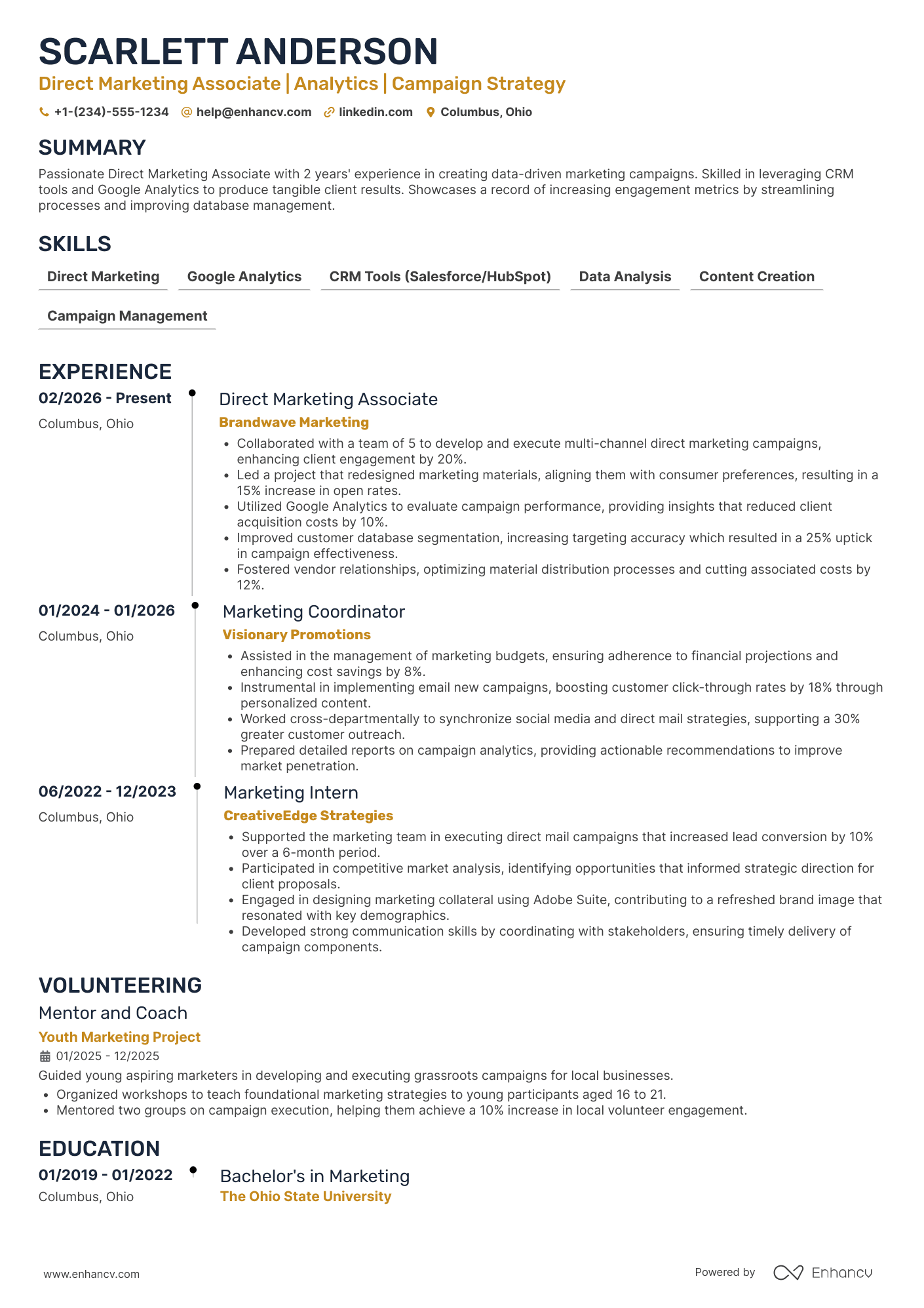 Direct Marketing Associate Resume Example