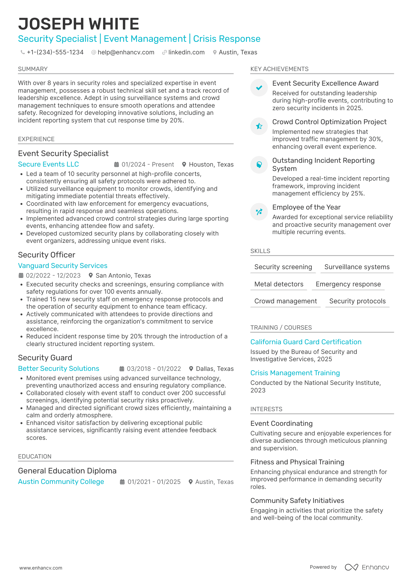 Event Security Guard Resume Example