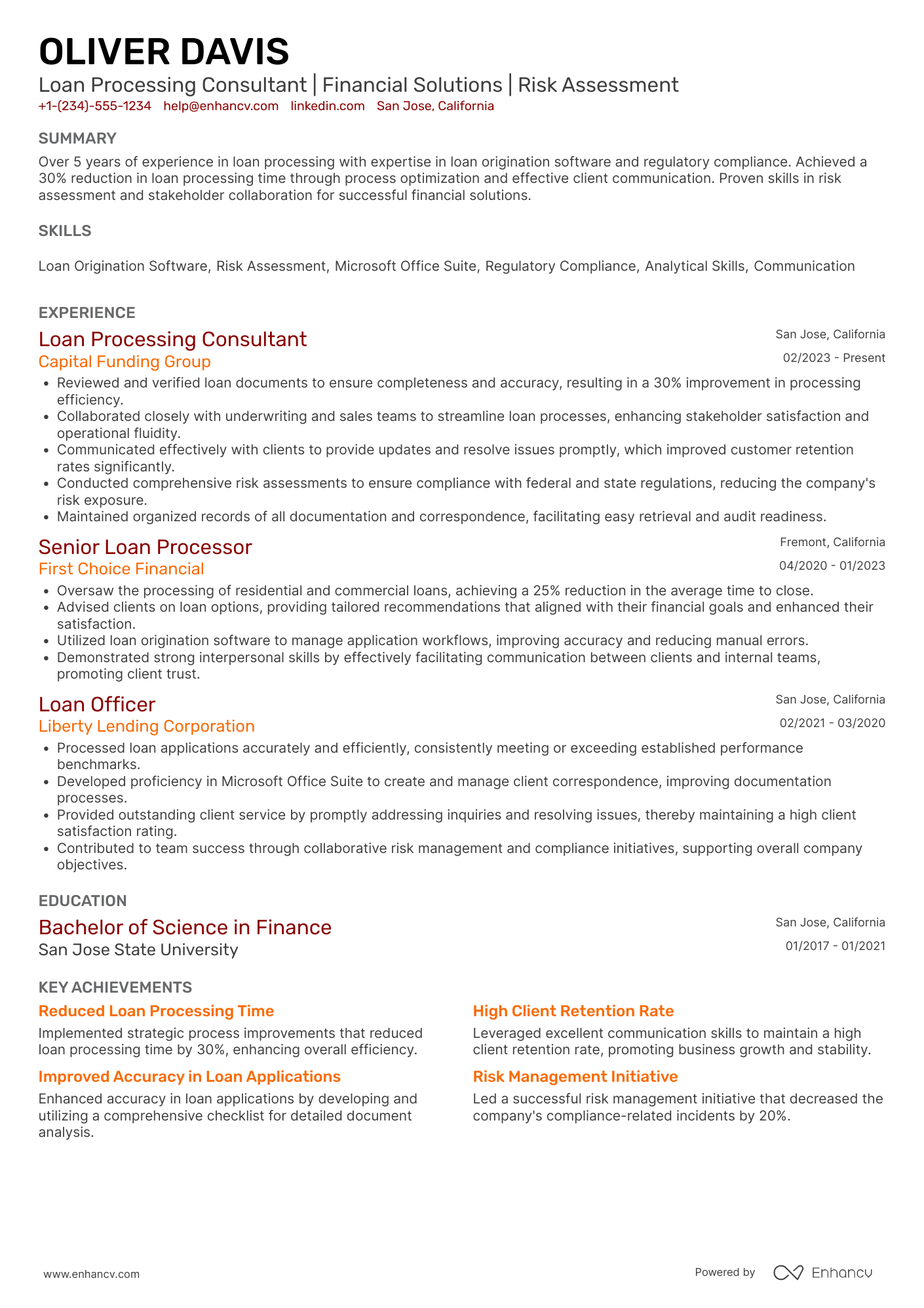 Loan Processing Consultant Resume Example