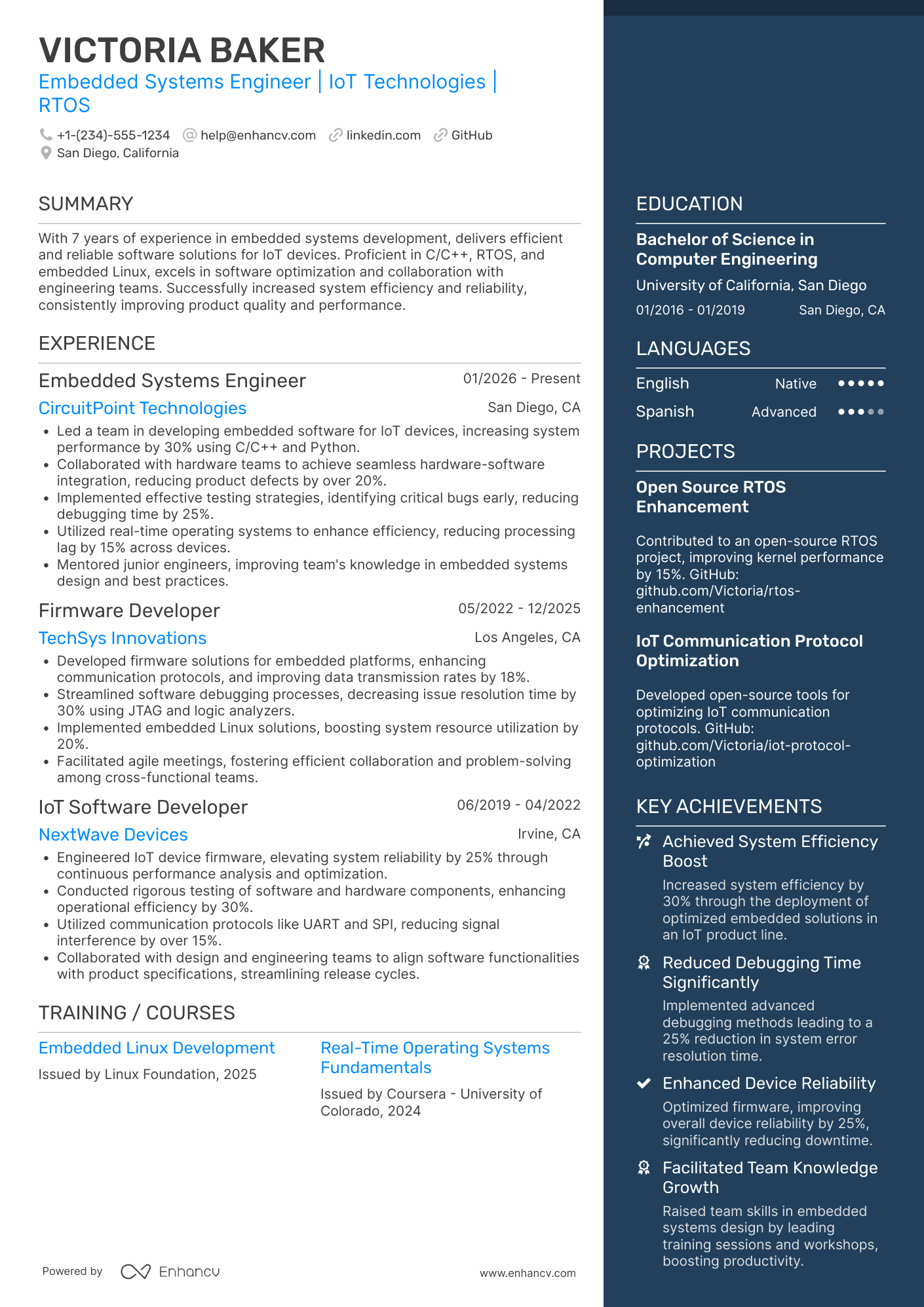 Embedded Systems Computer Engineer Resume Example