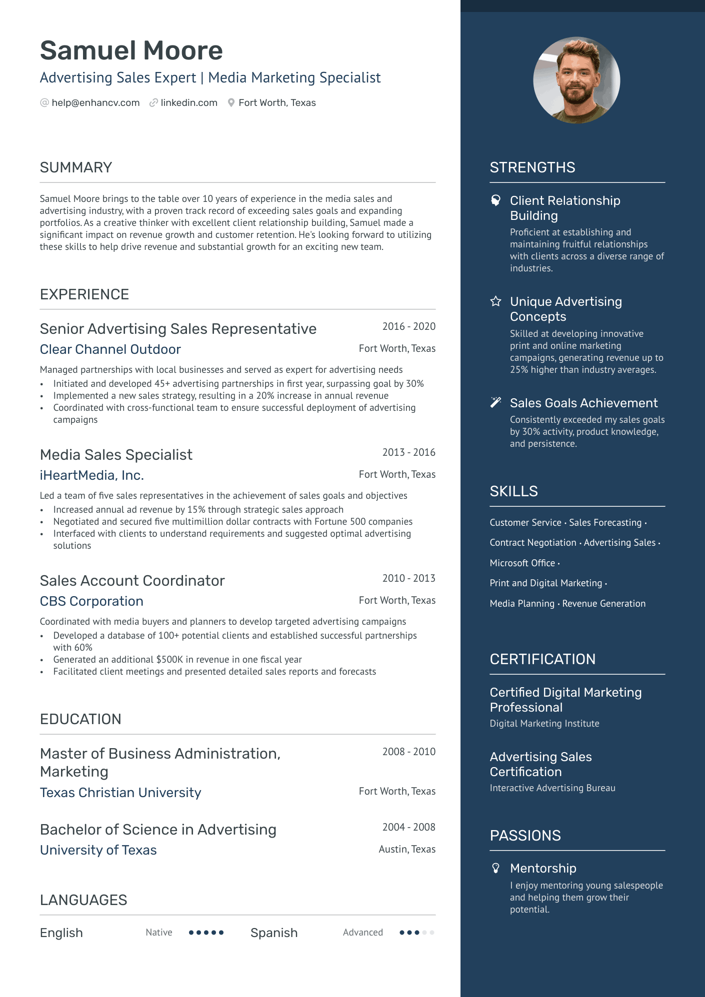 Advertising Sales Resume Example