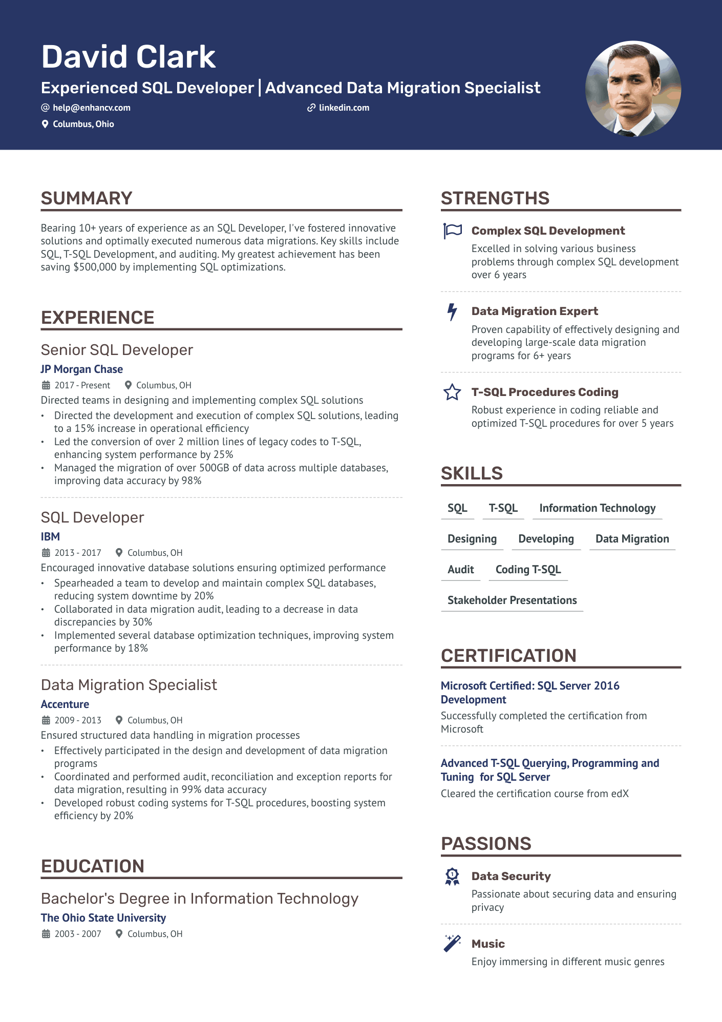 T SQL Developer Resume Example