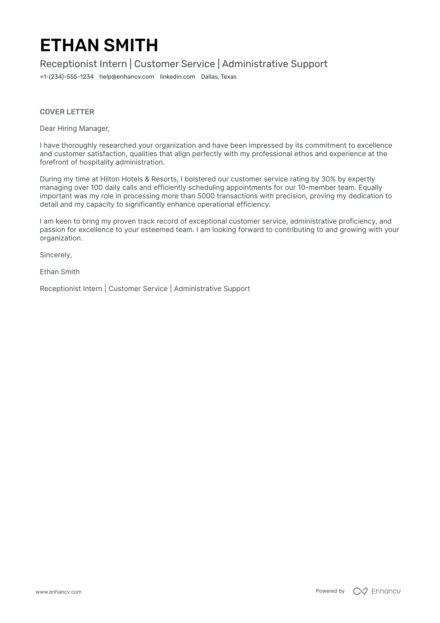 Entry Level Front Desk Receptionist Resume Example