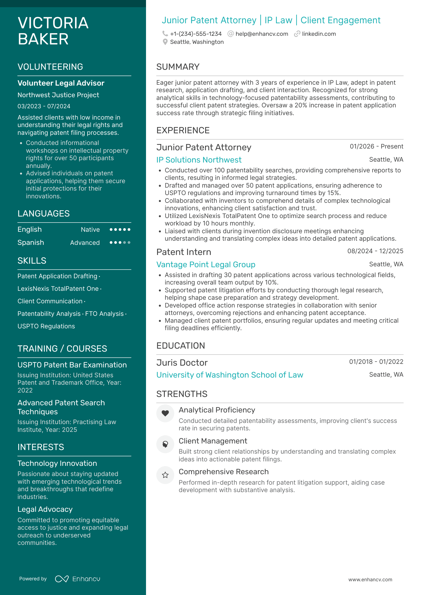 Junior Patent Attorney Resume Example