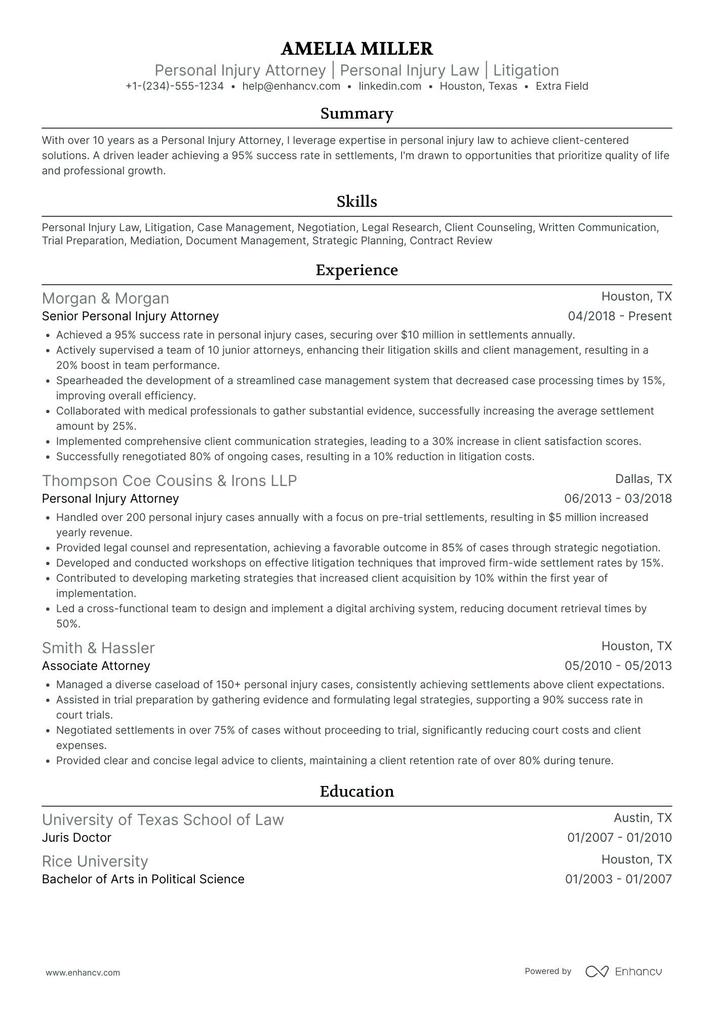 Personal Injury Attorney Resume Example