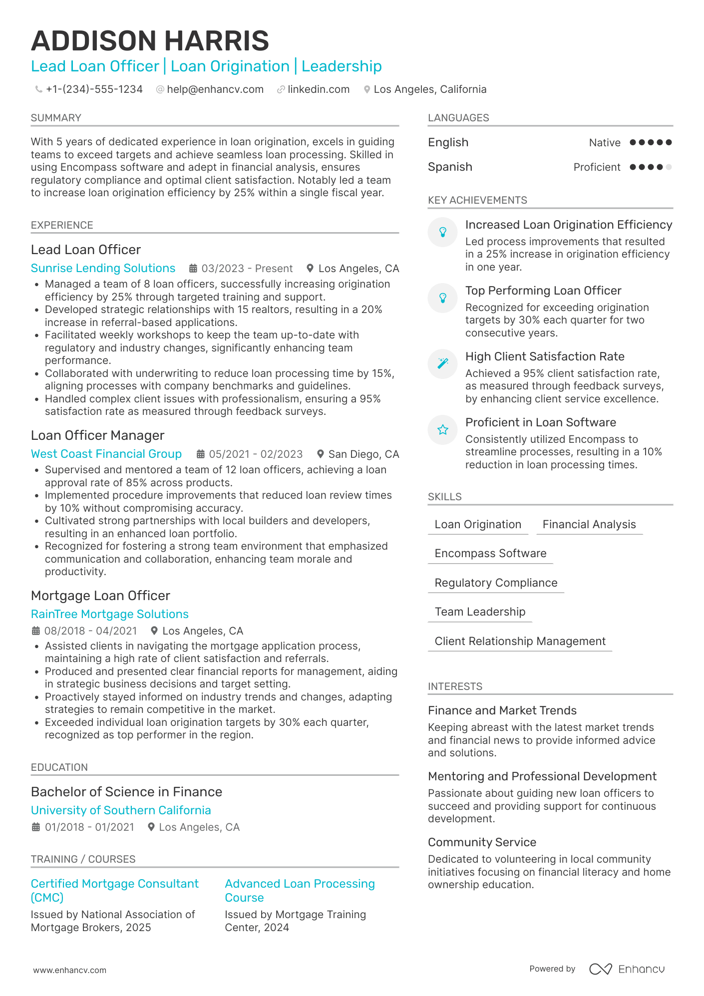 Lead Loan Officer Resume Example