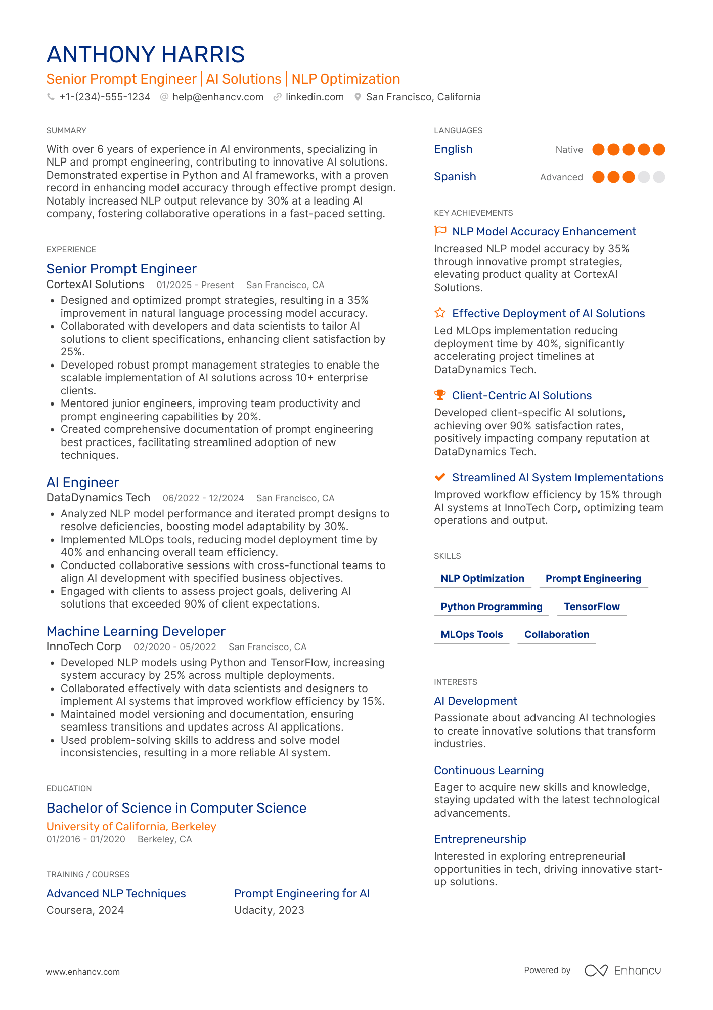 Senior Prompt Engineer Resume Example