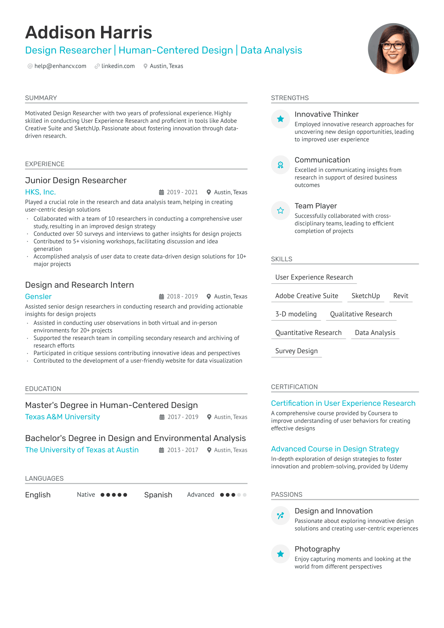 Design Researcher Resume Example