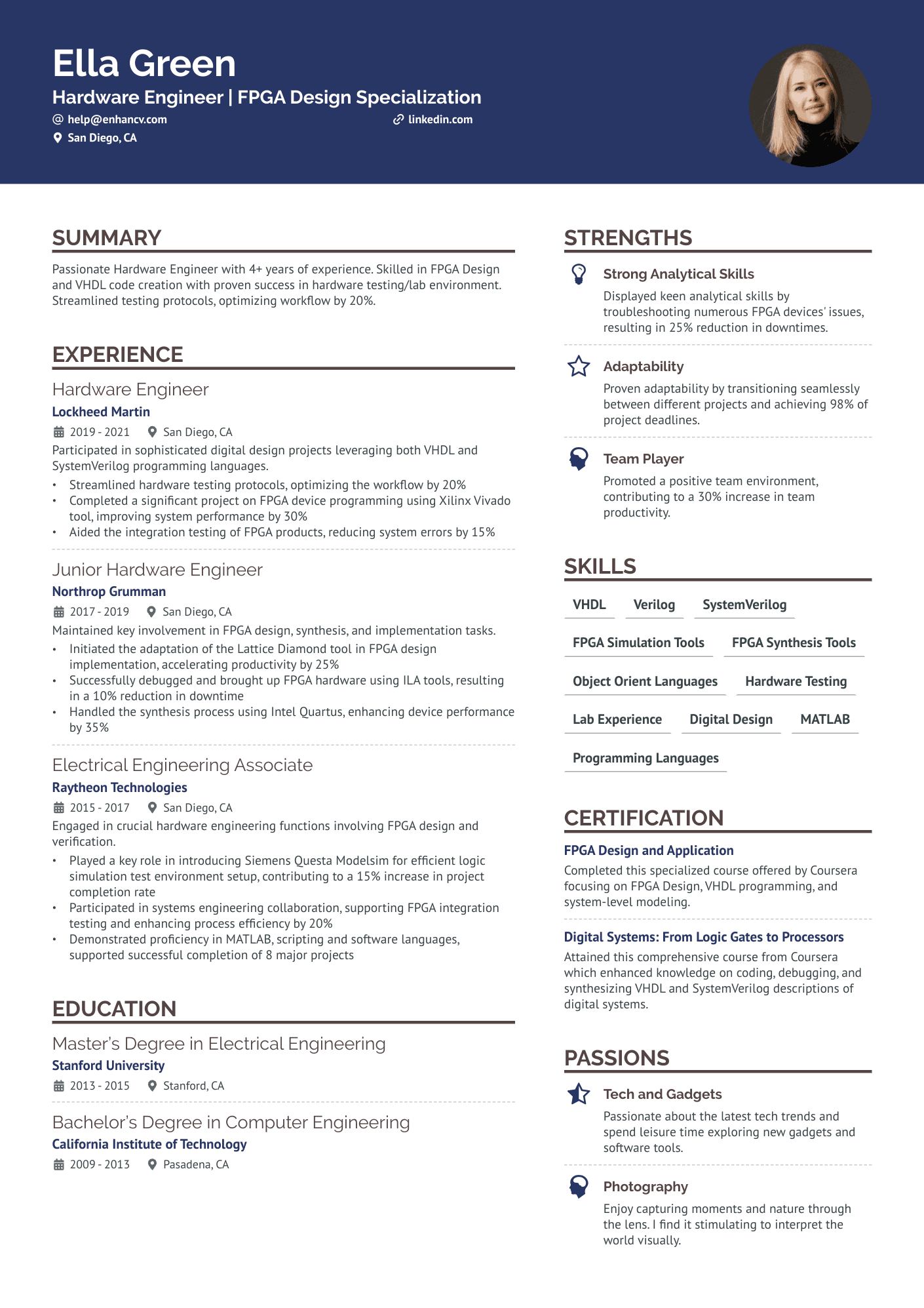 FPGA Design Engineer Resume Example