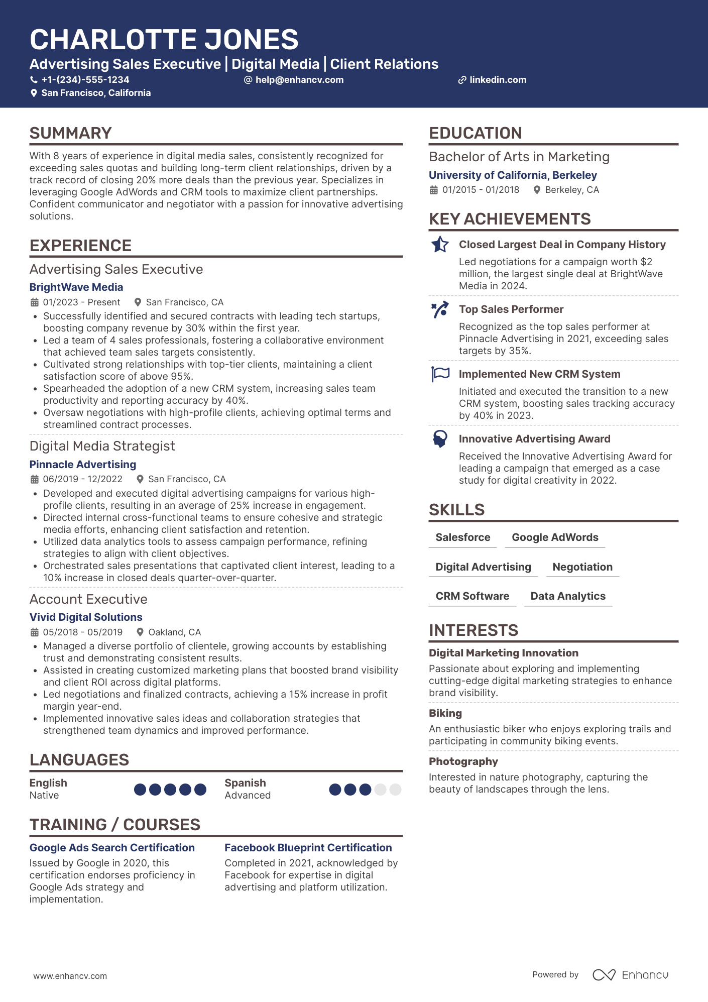 Advertising Sales Executive Resume Example