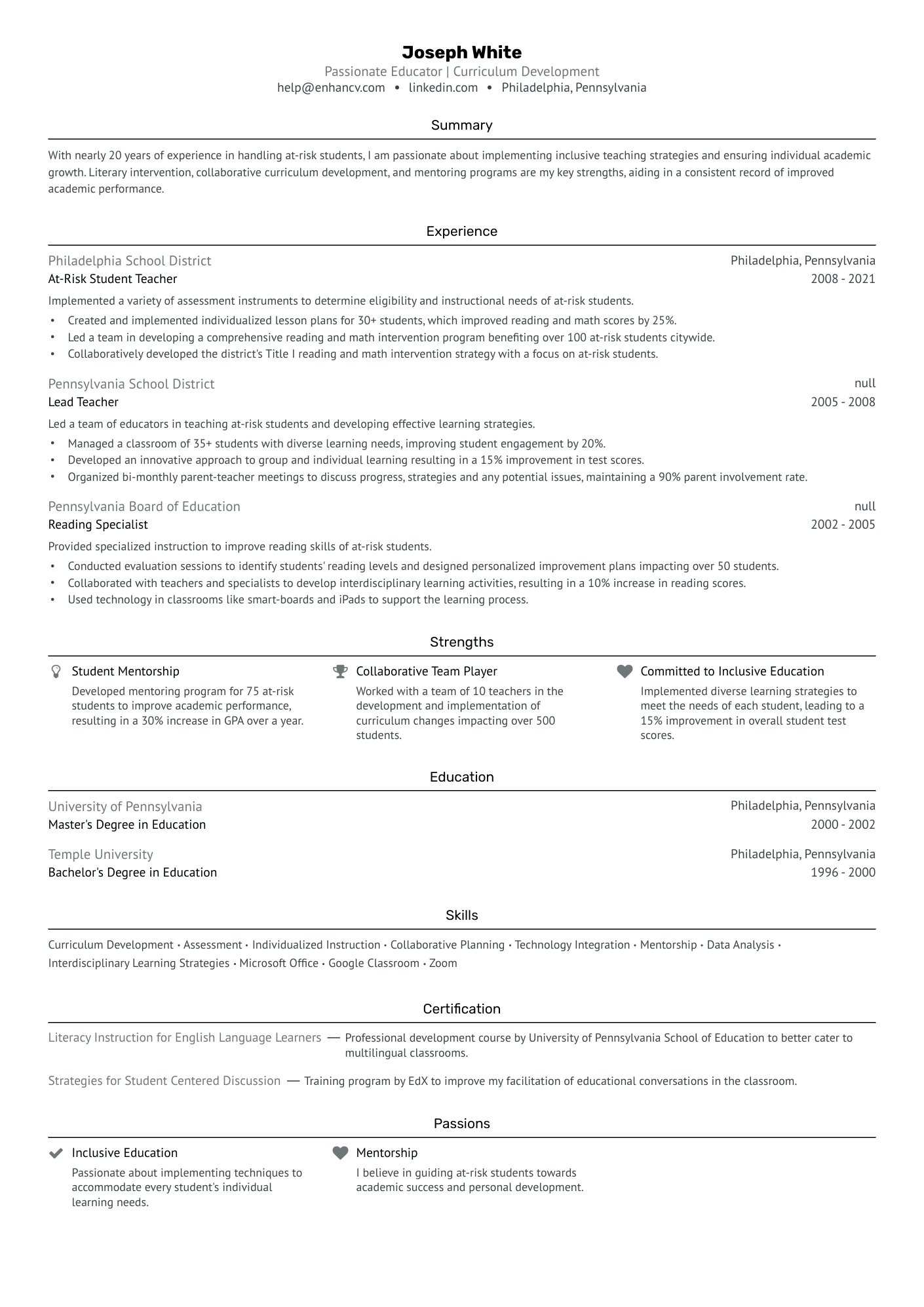Pre K Teacher Resume Example