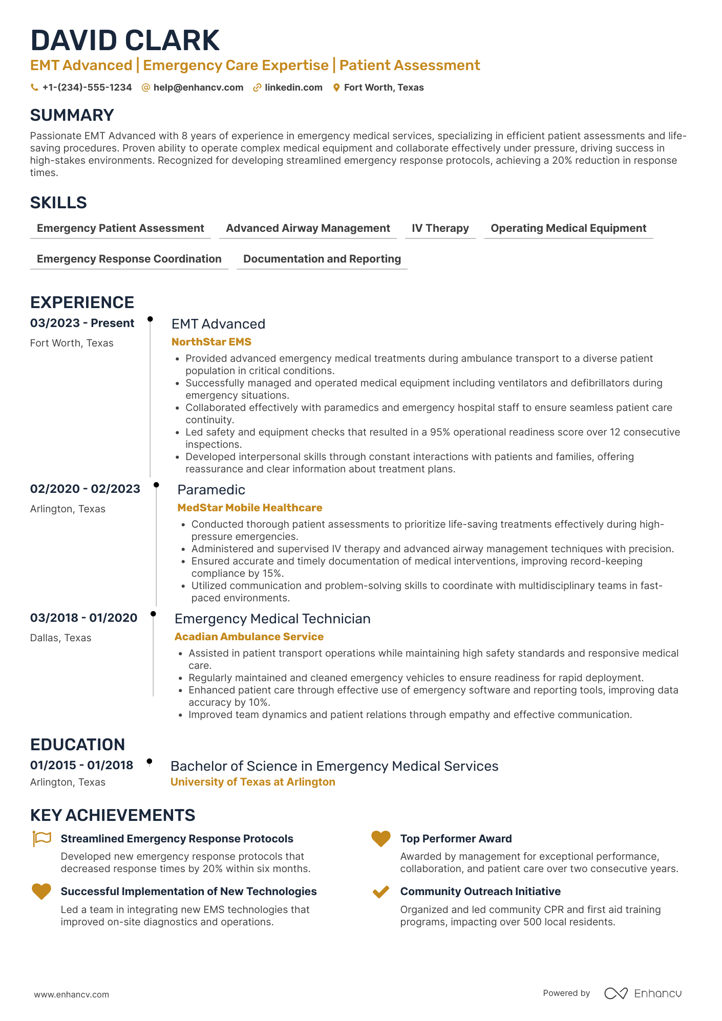 EMT Advanced Resume Example