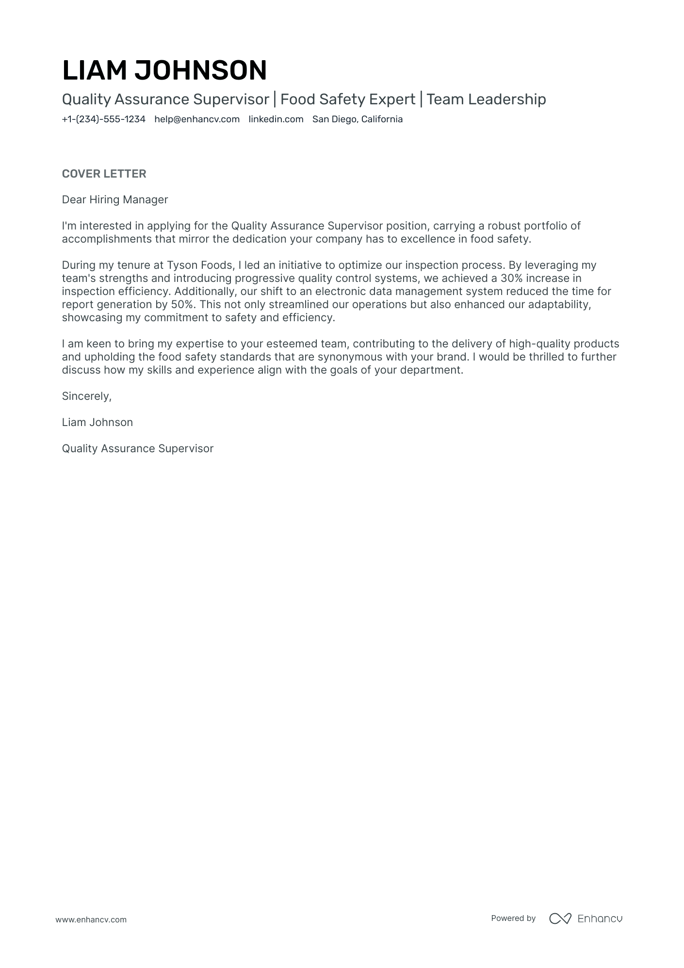 Quality Assurance Supervisor Resume Example