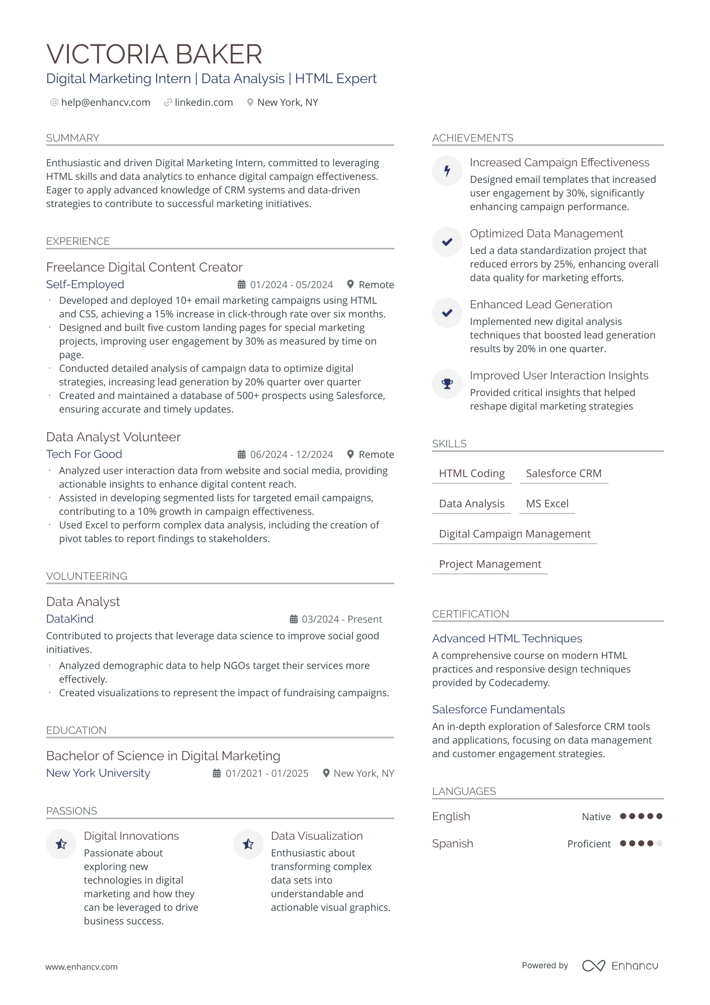 Marketing Intern Resume Example