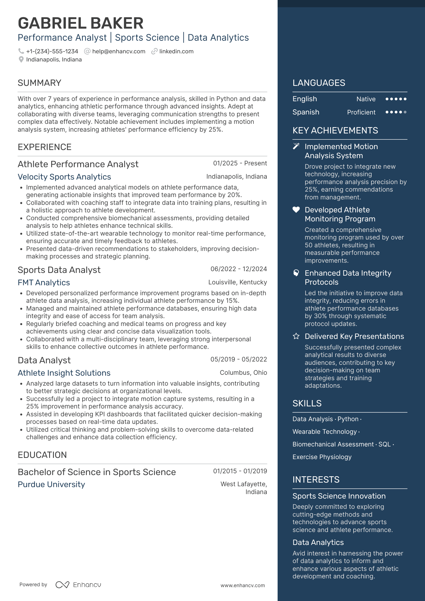 Athlete Performance Analyst Resume Example