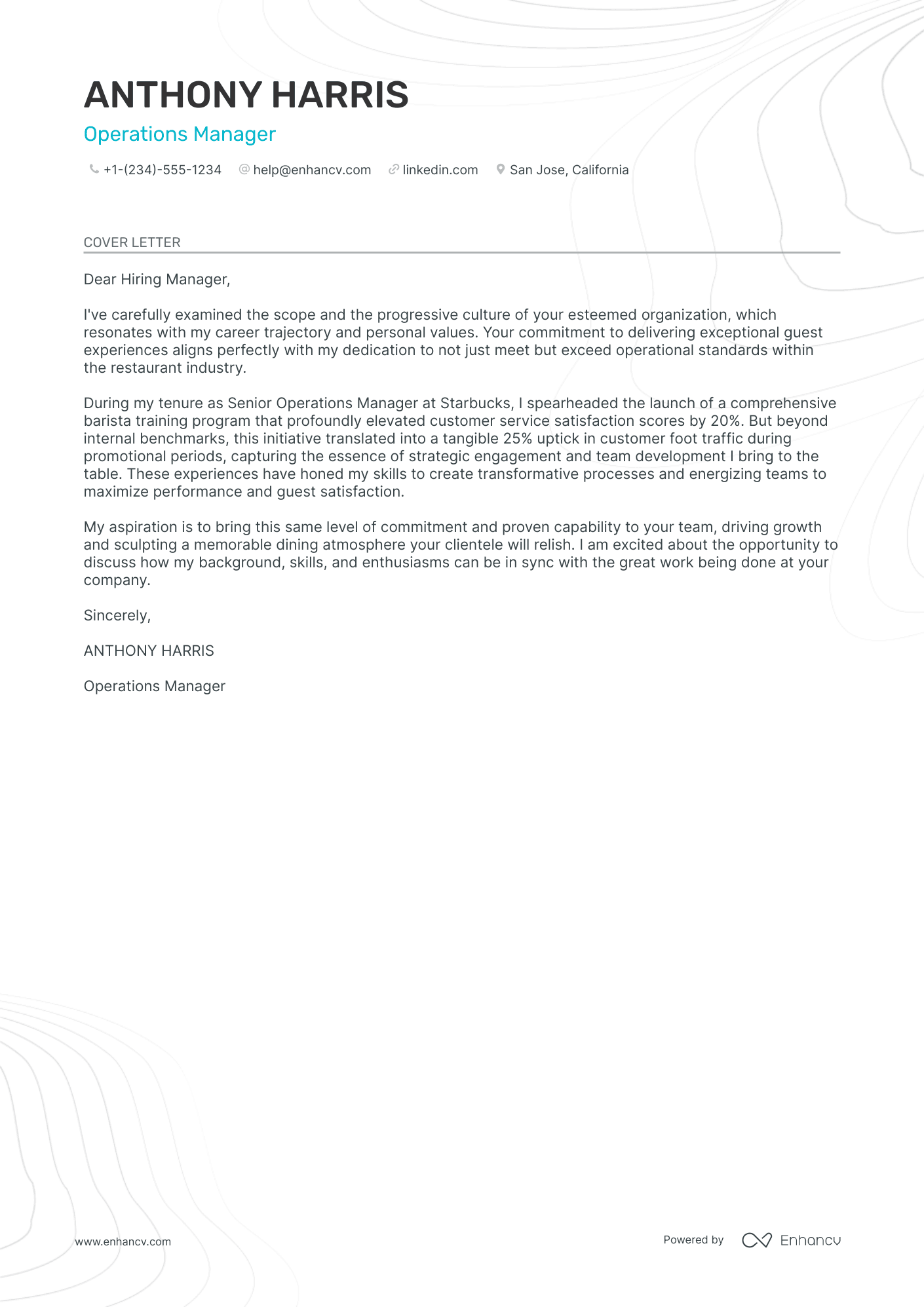 Restaurant Operations Manager Resume Example