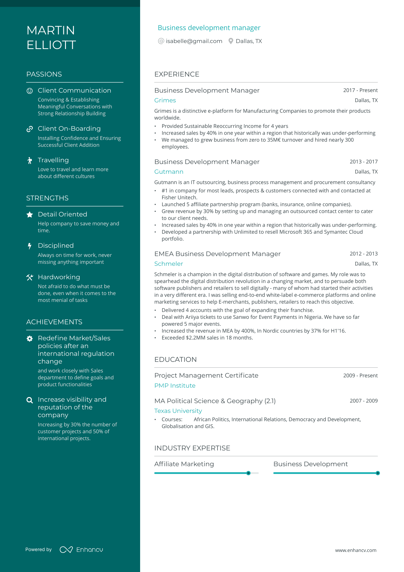 Business Development Manager Resume Example