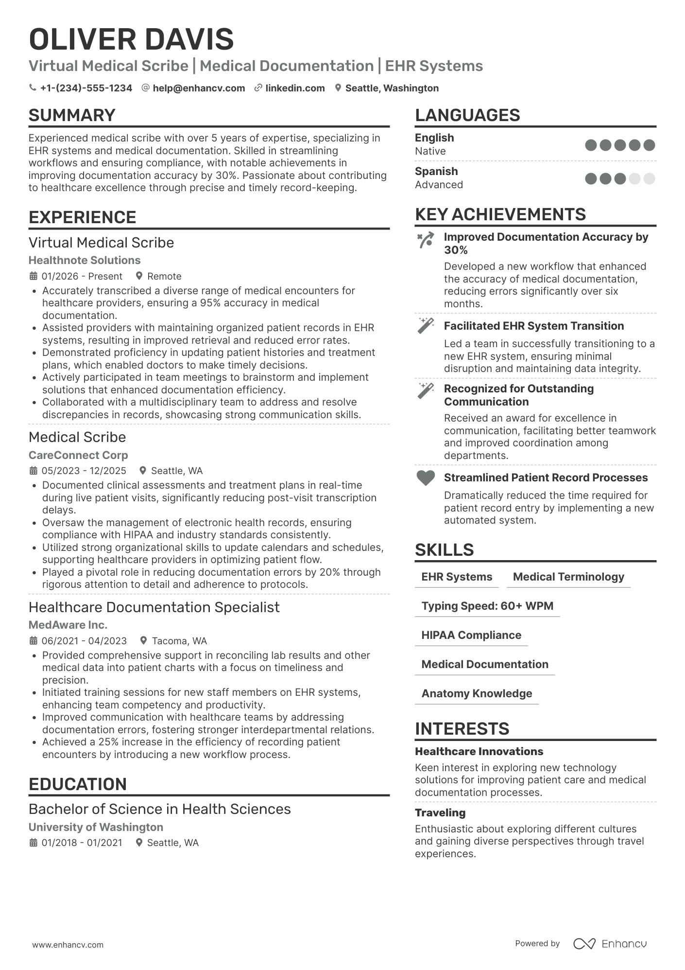 Virtual Medical Scribe Resume Example
