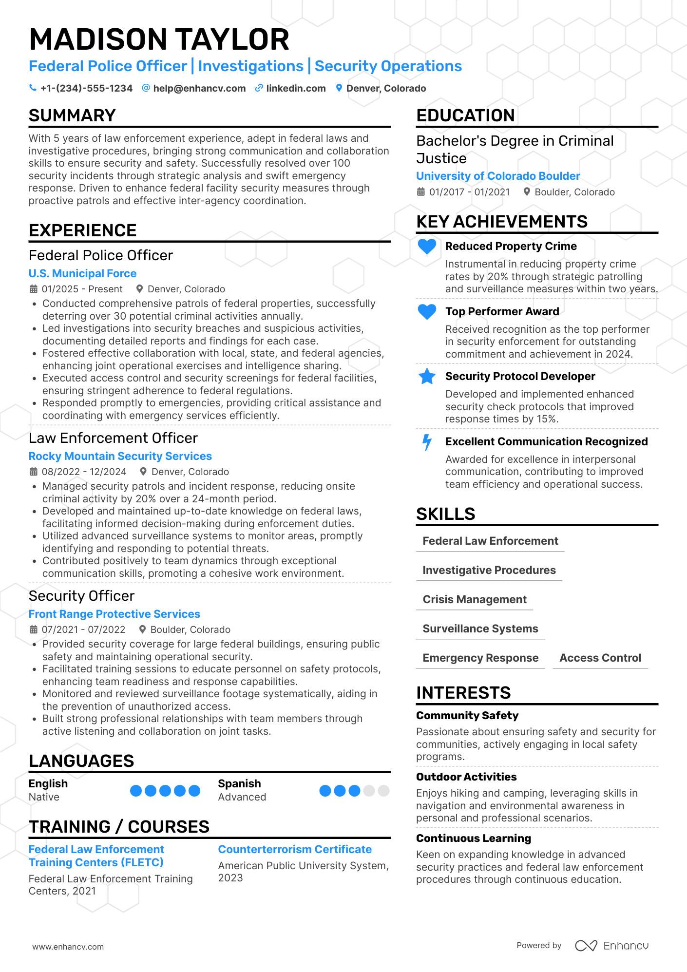Federal Police Officer Resume Example