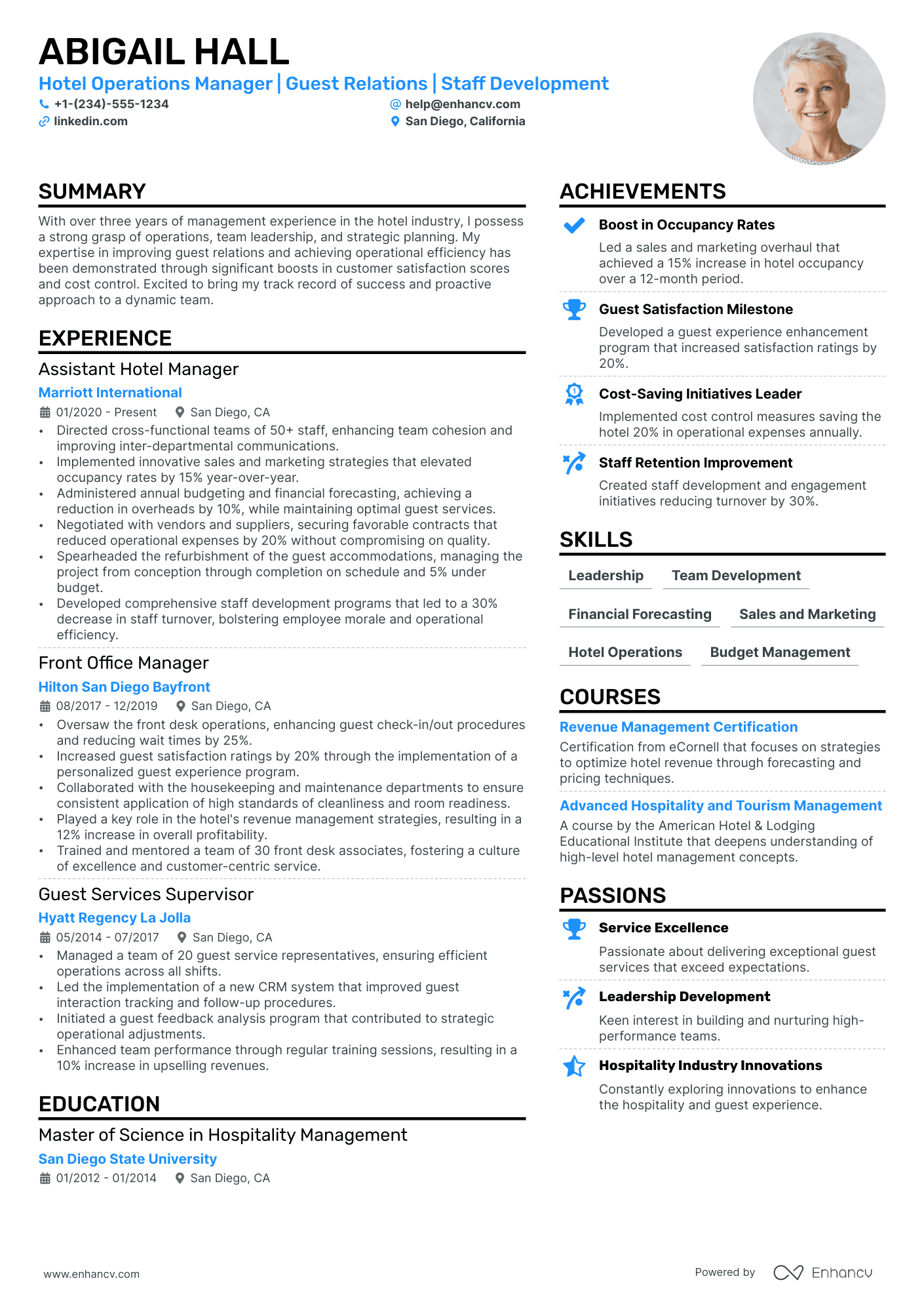 Hotel Operations Manager Resume Example