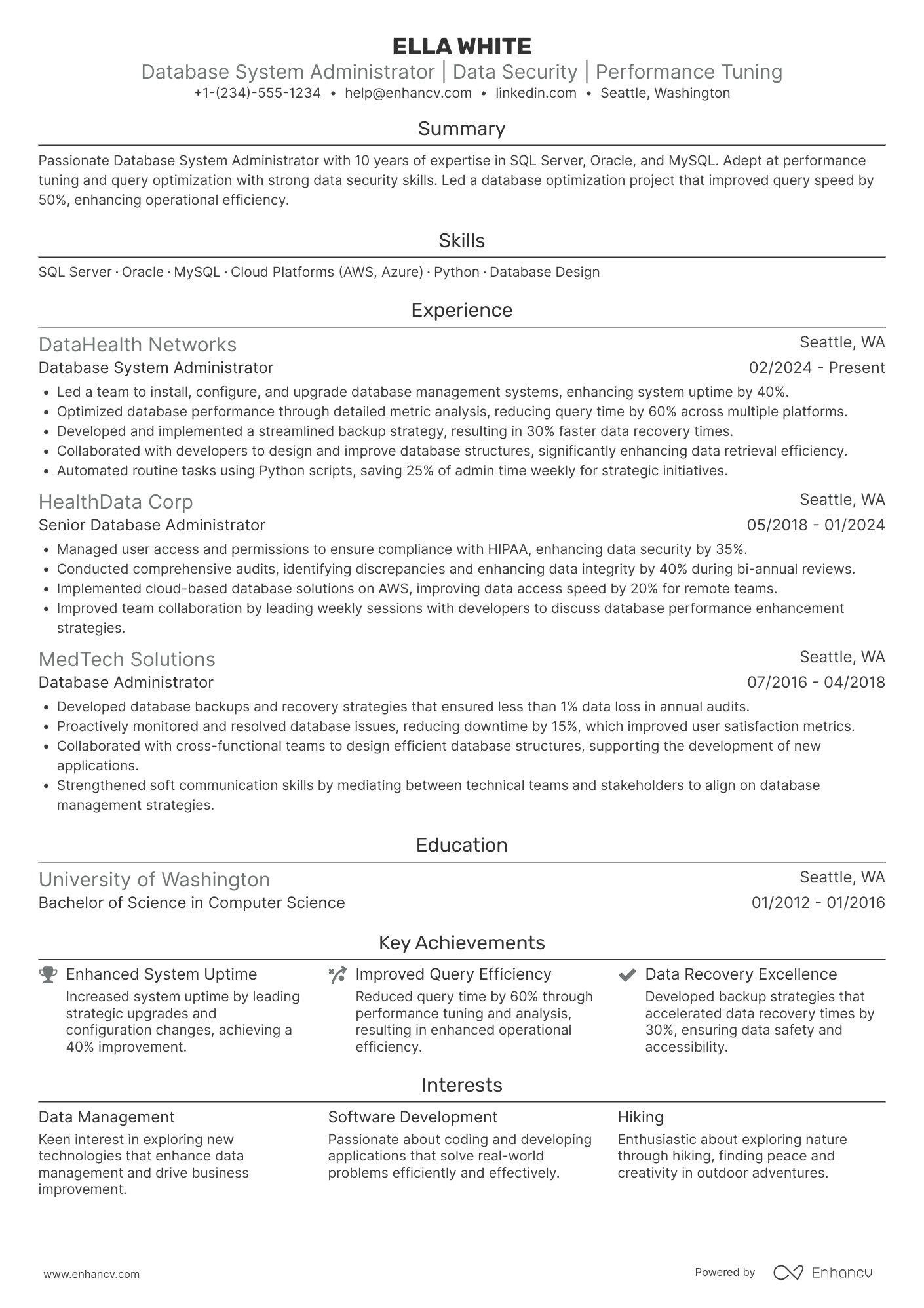 Database System Administrator Resume Example