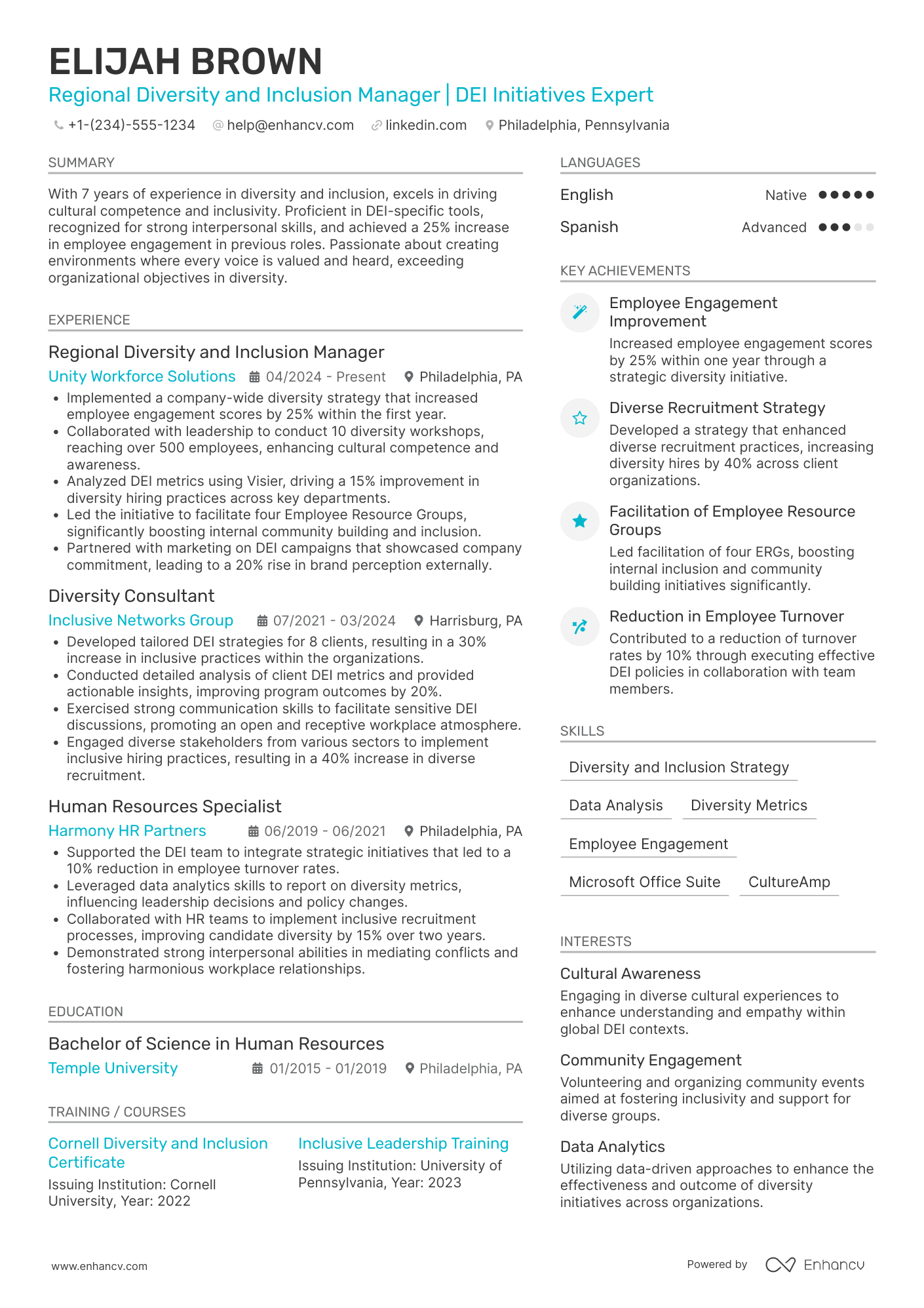 Regional Diversity and Inclusion Manager Resume Example